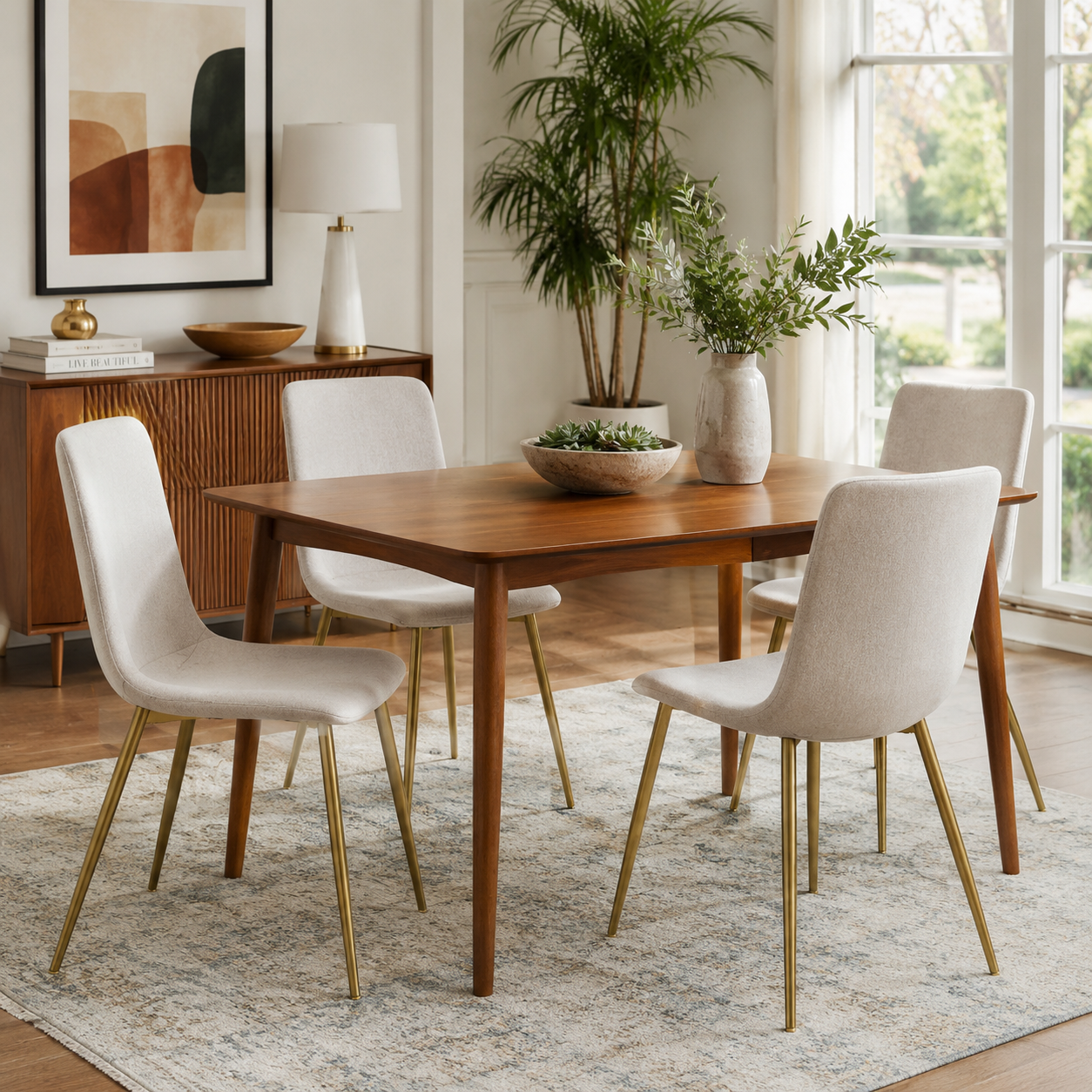 Scargill Scoop-Back Upholstered Dining Chairs with Gold Metal Legs Set of 4