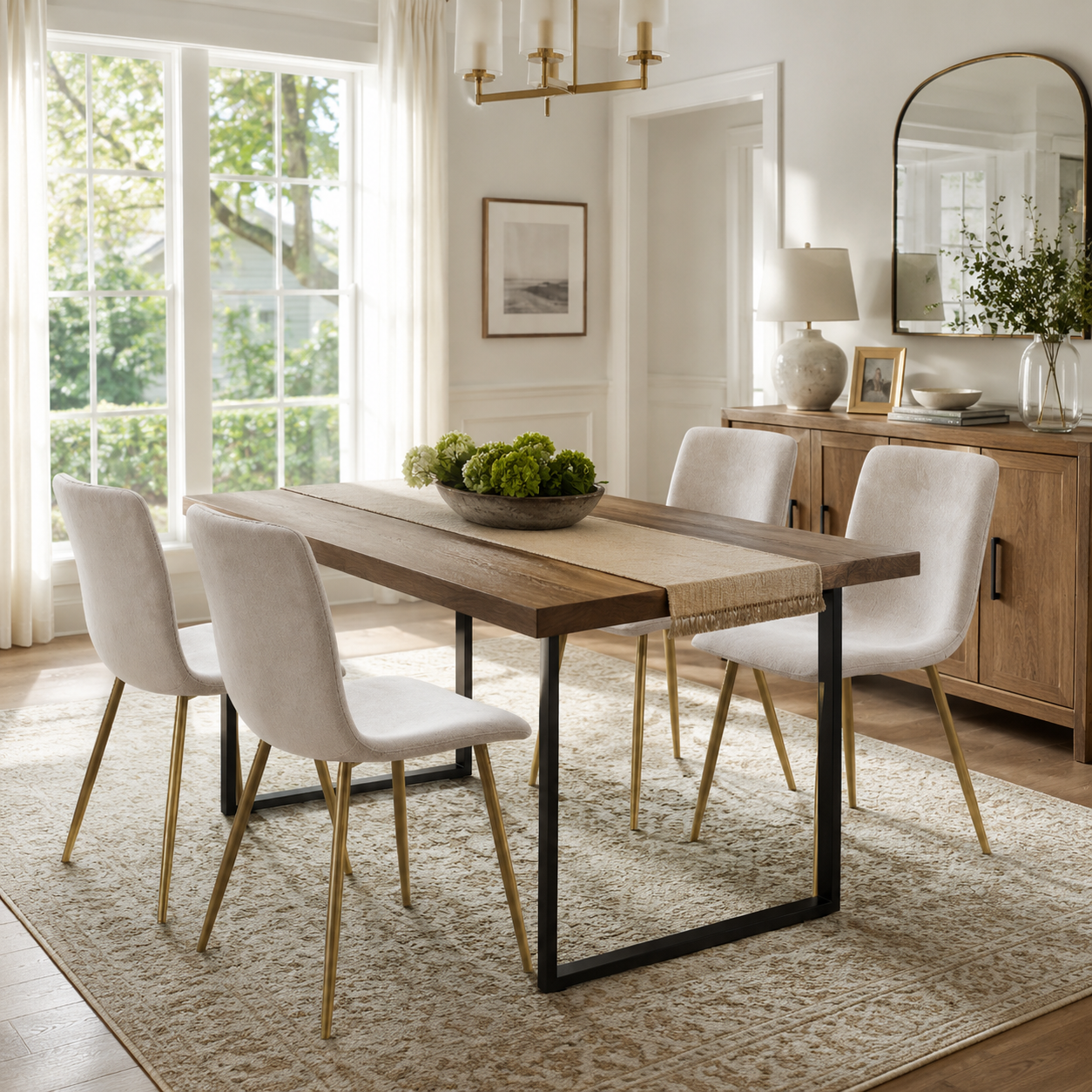 Scargill Scoop-Back Upholstered Dining Chairs with Gold Metal Legs Set of 4