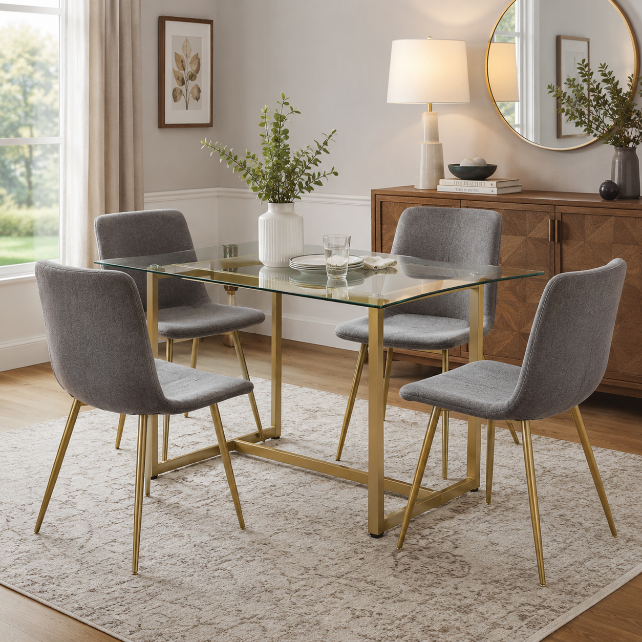 Scargill Scoop-Back Upholstered Dining Chairs with Gold Metal Legs Set of 4