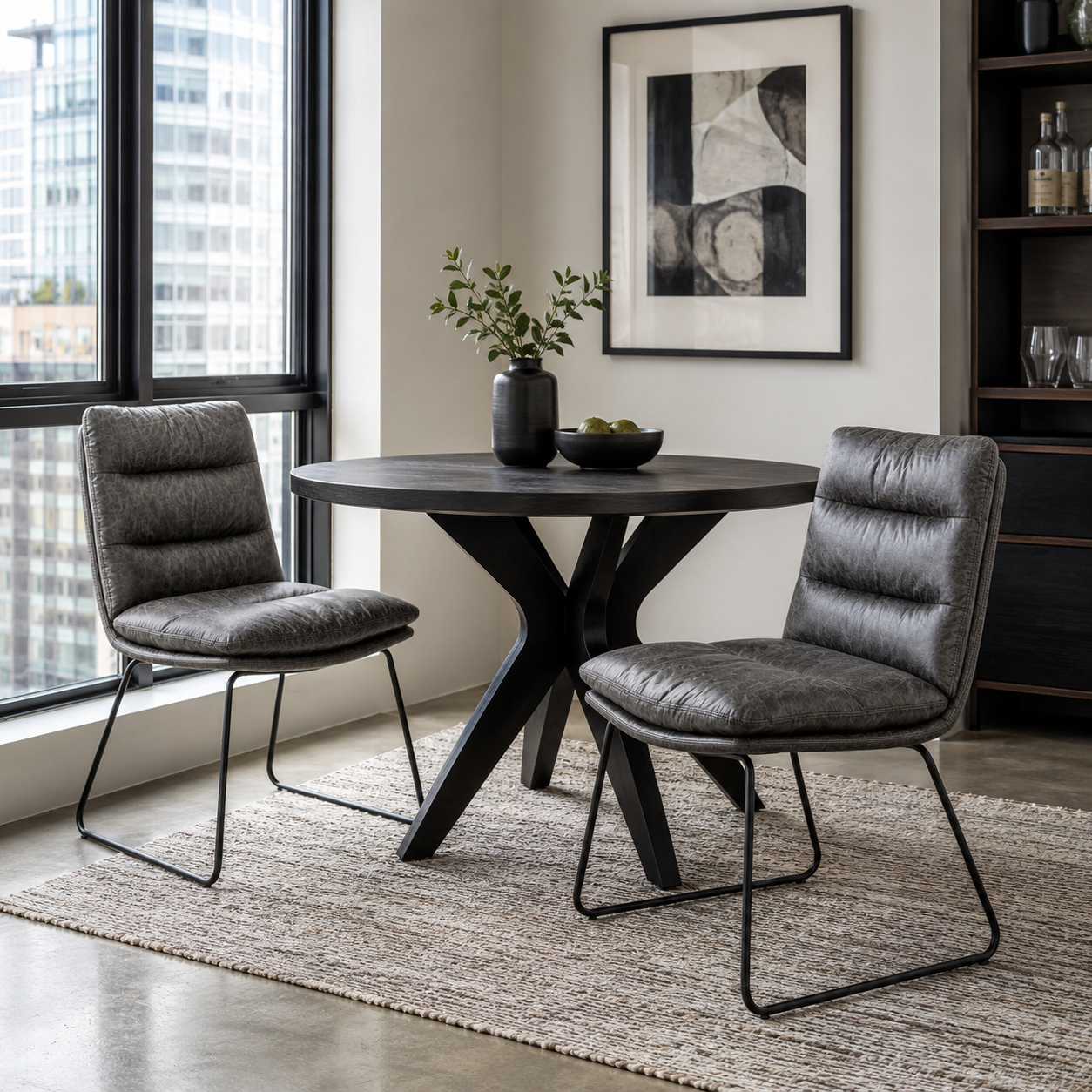 Steffen Faux Leather Dining Chairs with Pillow Top Seat and Sled Base Set of 2