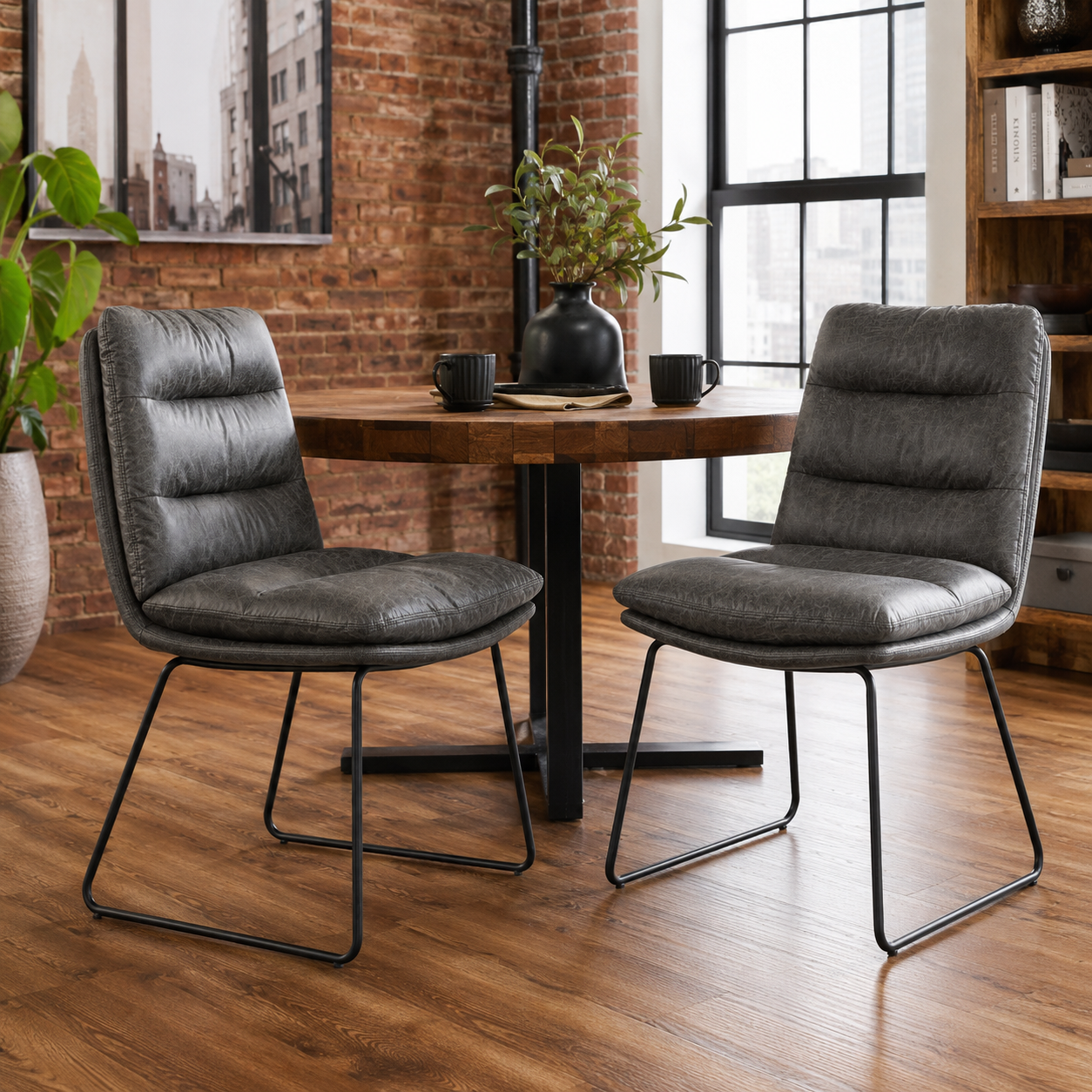 Steffen Faux Leather Dining Chairs with Pillow Top Seat and Sled Base Set of 2