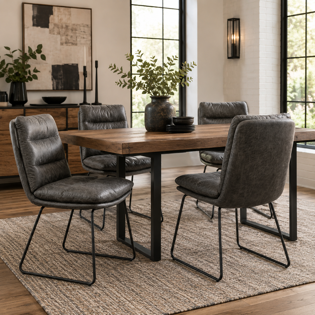 Steffen Faux Leather Dining Chairs with Pillow Top Seat and Sled Base Set of 2