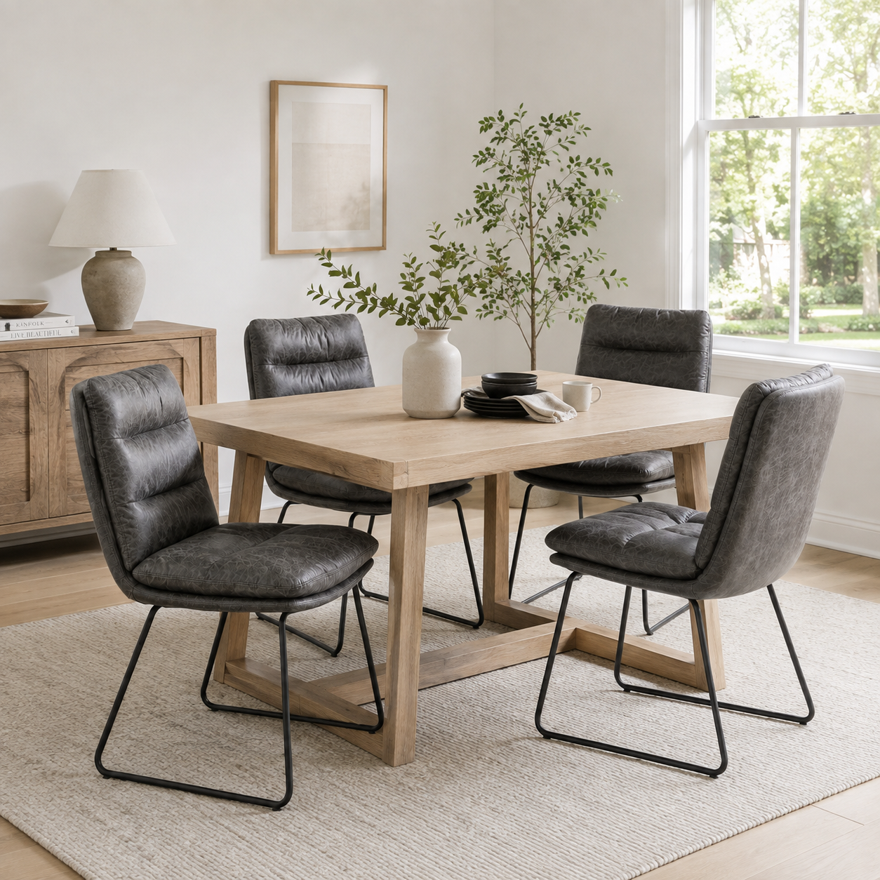Steffen Faux Leather Dining Chairs with Pillow Top Seat and Sled Base Set of 2