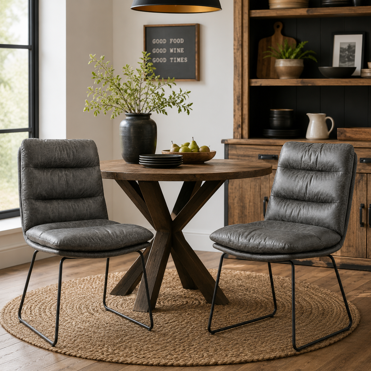 Steffen Faux Leather Dining Chairs with Pillow Top Seat and Sled Base Set of 2