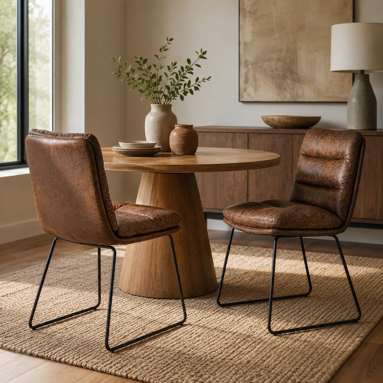 Steffen Faux Leather Dining Chairs with Pillow Top Seat and Sled Base Set of 2