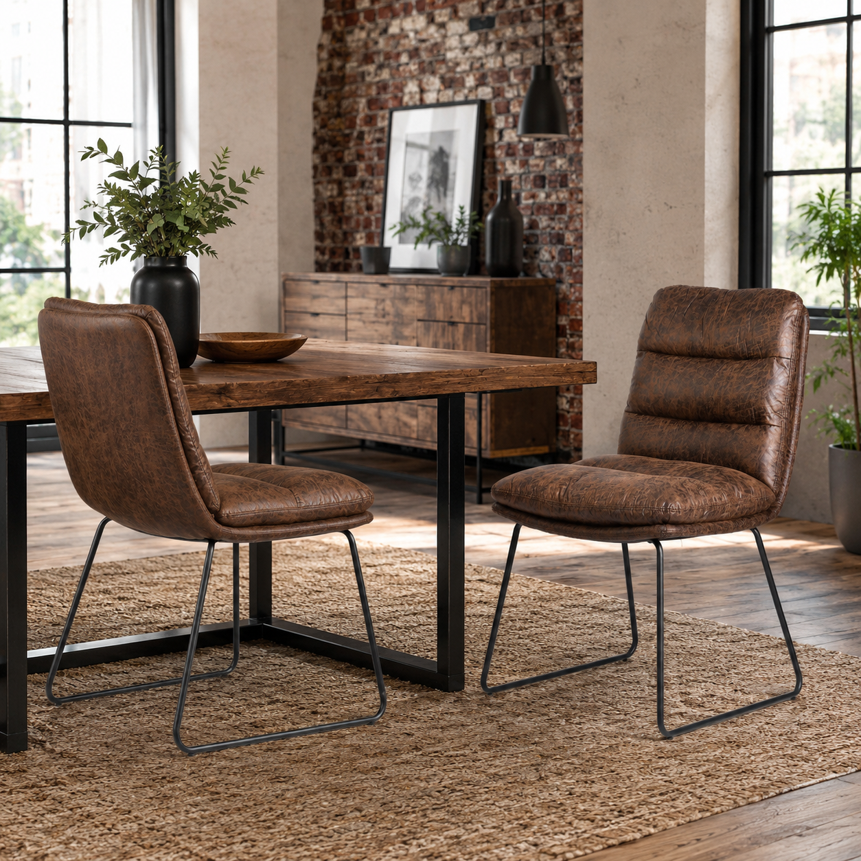 Steffen Faux Leather Dining Chairs with Pillow Top Seat and Sled Base Set of 2