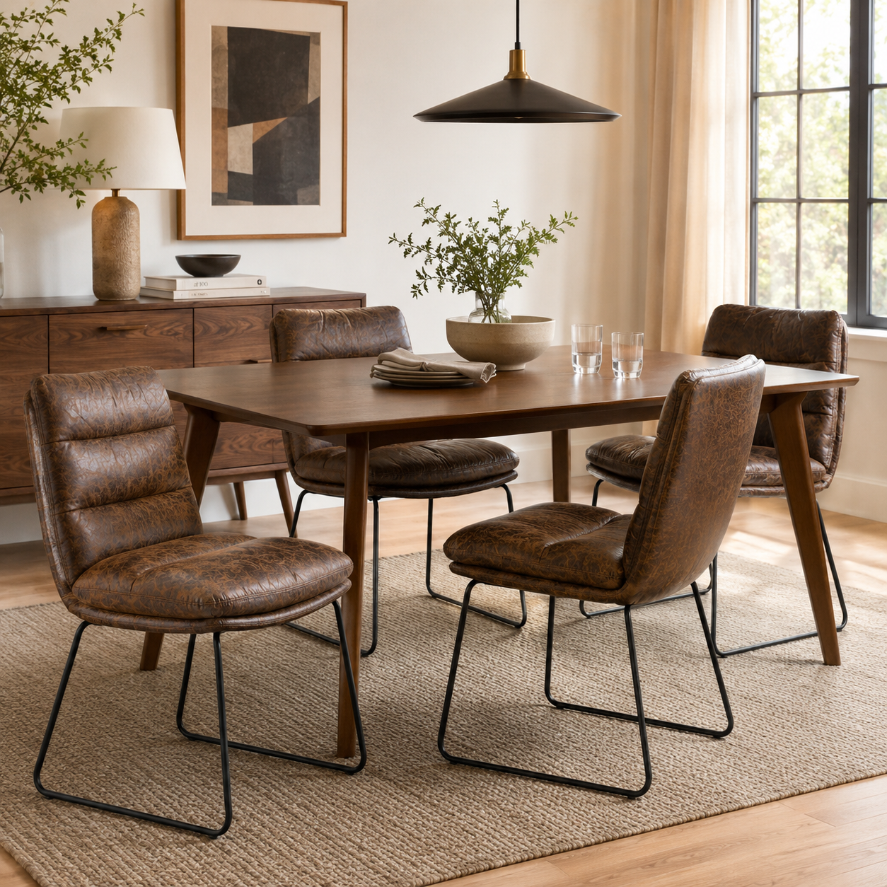 Steffen Faux Leather Dining Chairs with Pillow Top Seat and Sled Base Set of 2