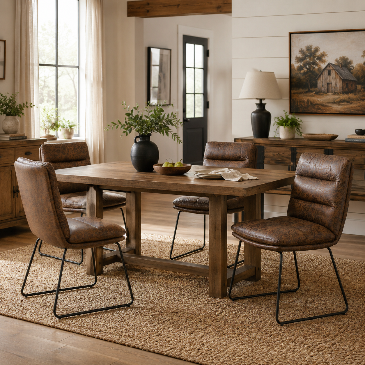 Steffen Faux Leather Dining Chairs with Pillow Top Seat and Sled Base Set of 2