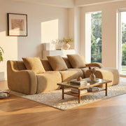 Chico 115" Modular Teddy Fabric L-Shaped Sofa with Curved Armrests and Movable Ottoman