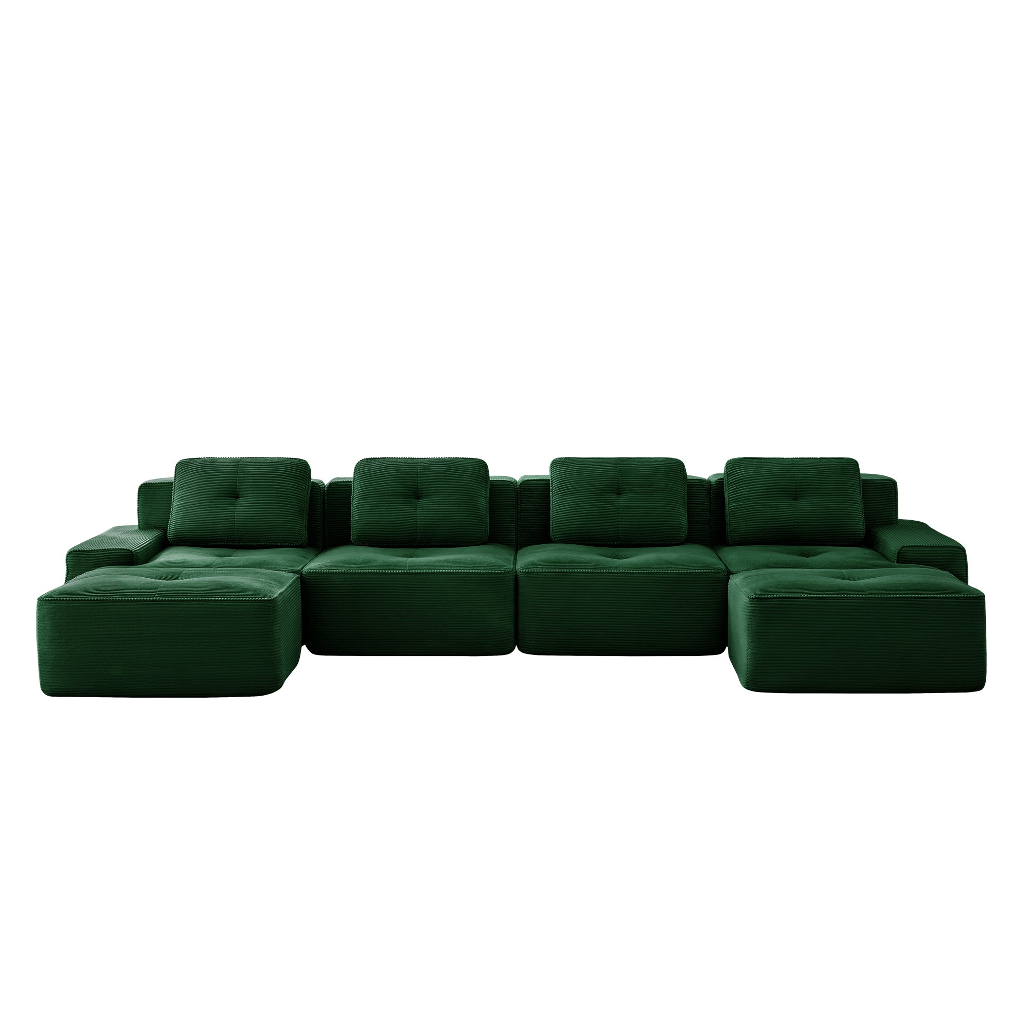 Racine 153" Modular Corduroy Fabric U-Shaped Sectional Sofa with Deep Seat and 2 Movable Ottomans