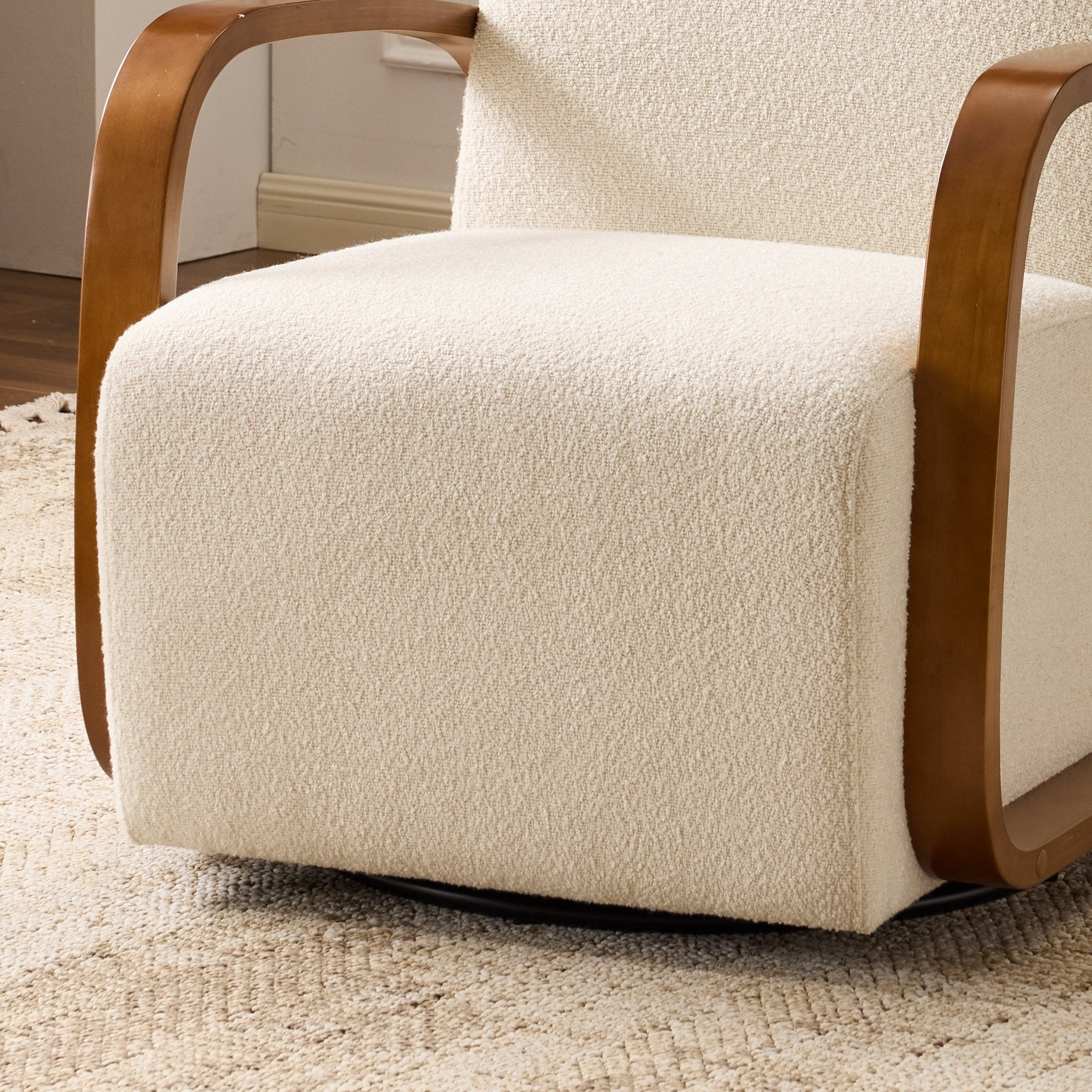 Palisade Upholstered Swivel Accent Chairs with Solid Wood Curved Arms