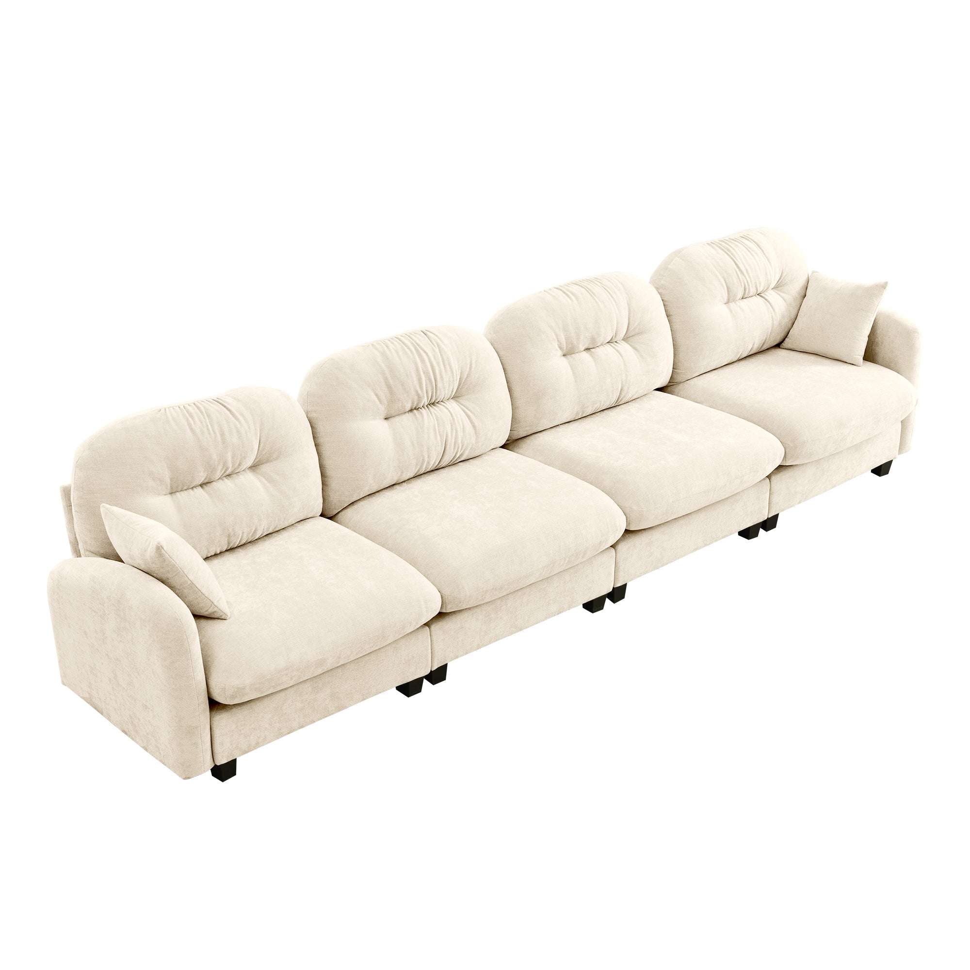 Roselyn 140" Modular Chenille Cloud 4-Seater Sofa with Tufted Cushion Backrest and  Pillows