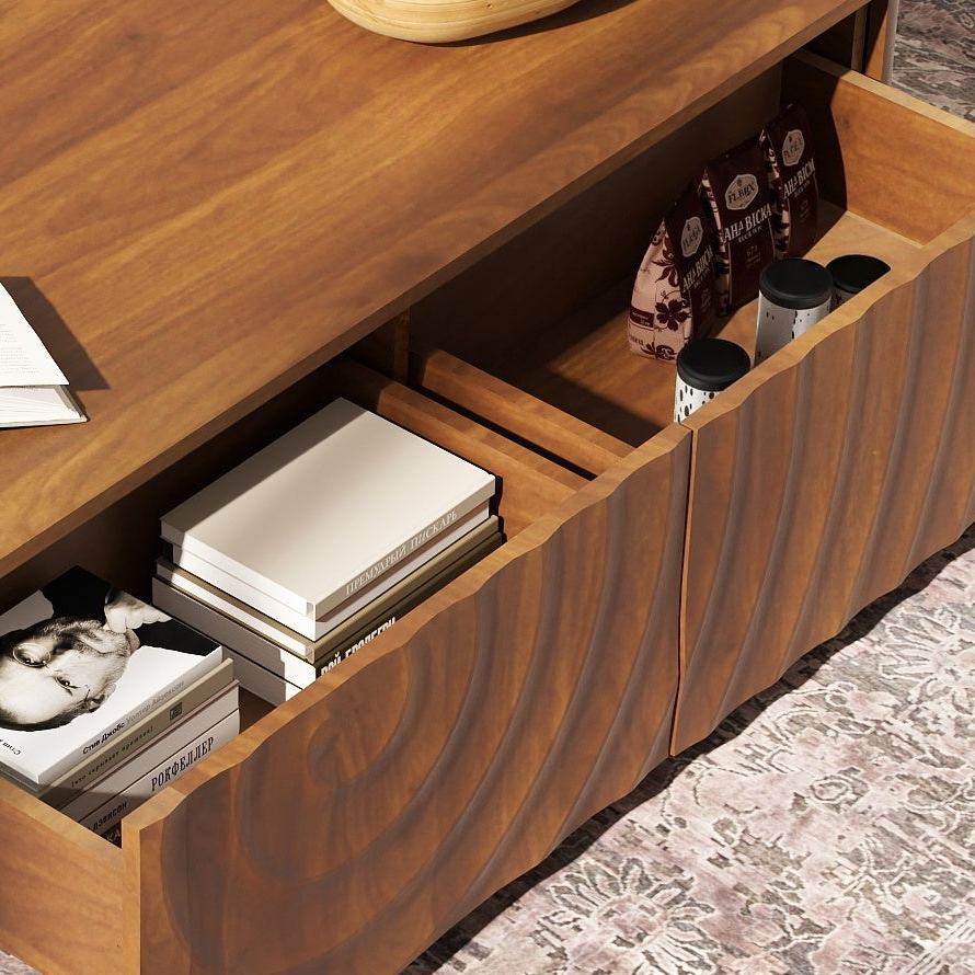 Grenoble 47'' Rectangle Coffee Table with Drawers and Sculptural Wave Pattern