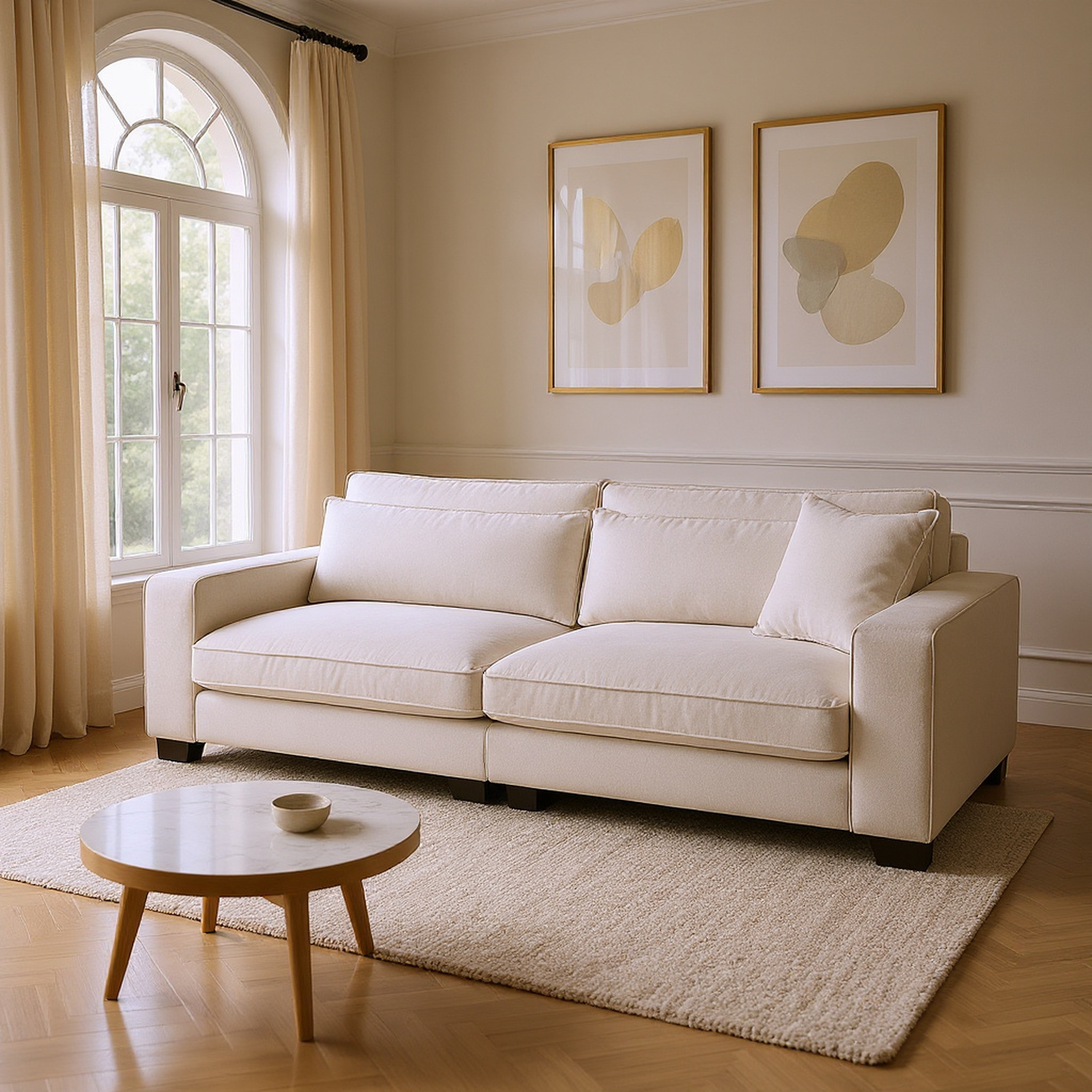 Mid-Century Sofa Couch Modern Upholstered Couch for Livingroom,Bedroom, Apartment, Home Office Beige