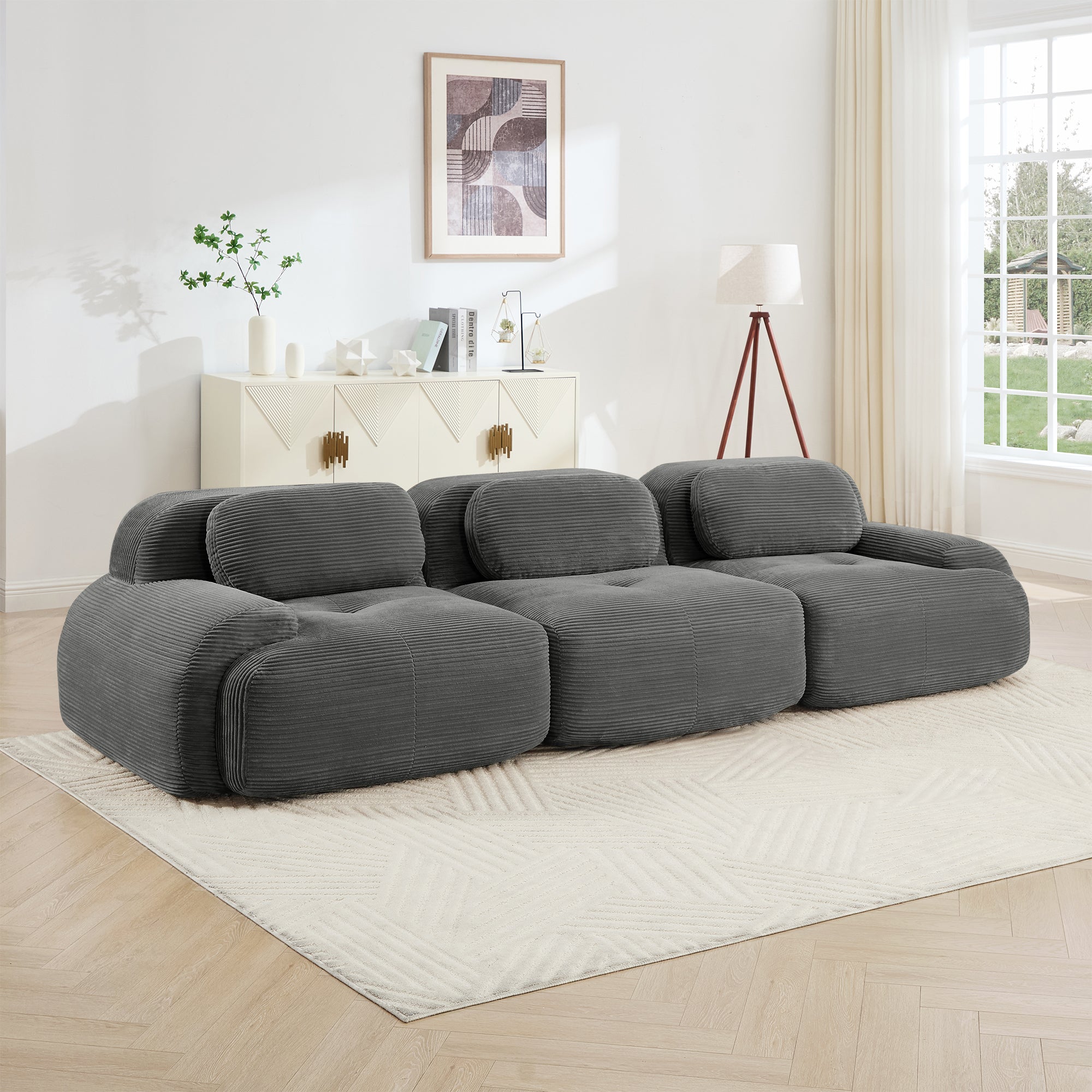 Anchorage 116" Modular Corduroy 3-Seater Sofa with Curved Armrest