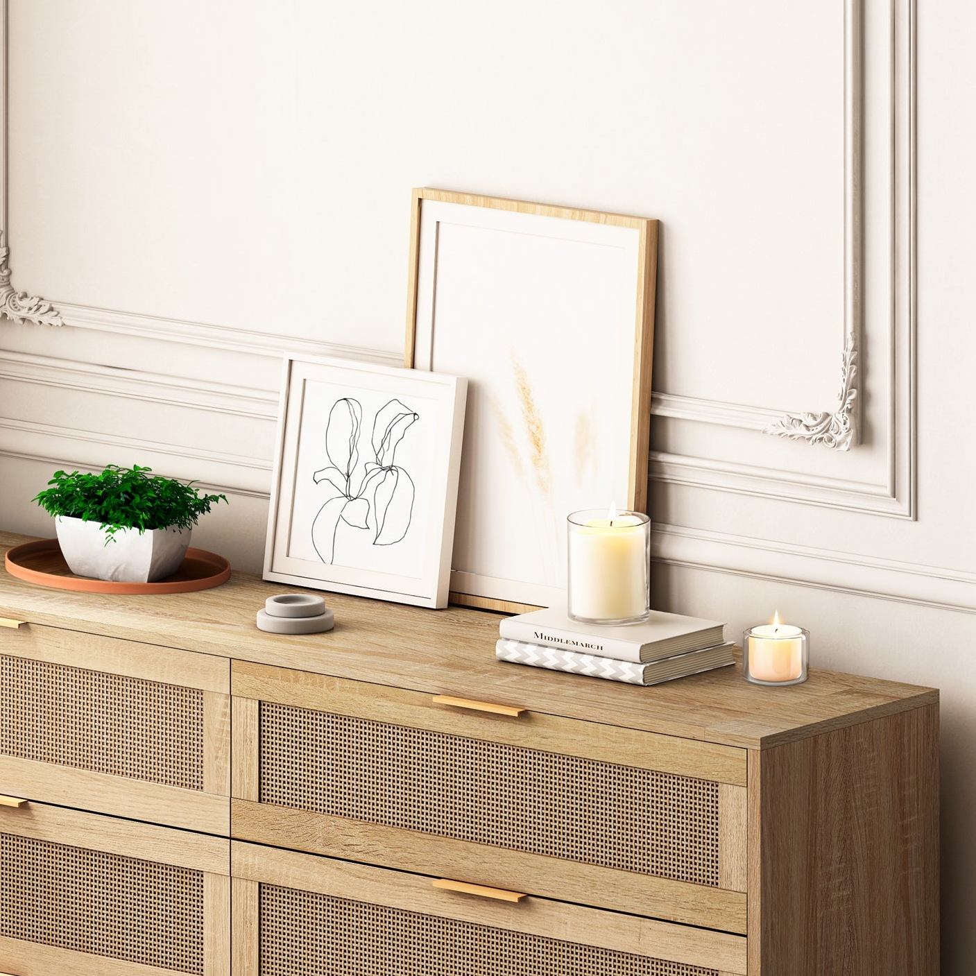 Lucienne 59" 6-Drawer Storage Cabinet Rattan Drawer Dresser