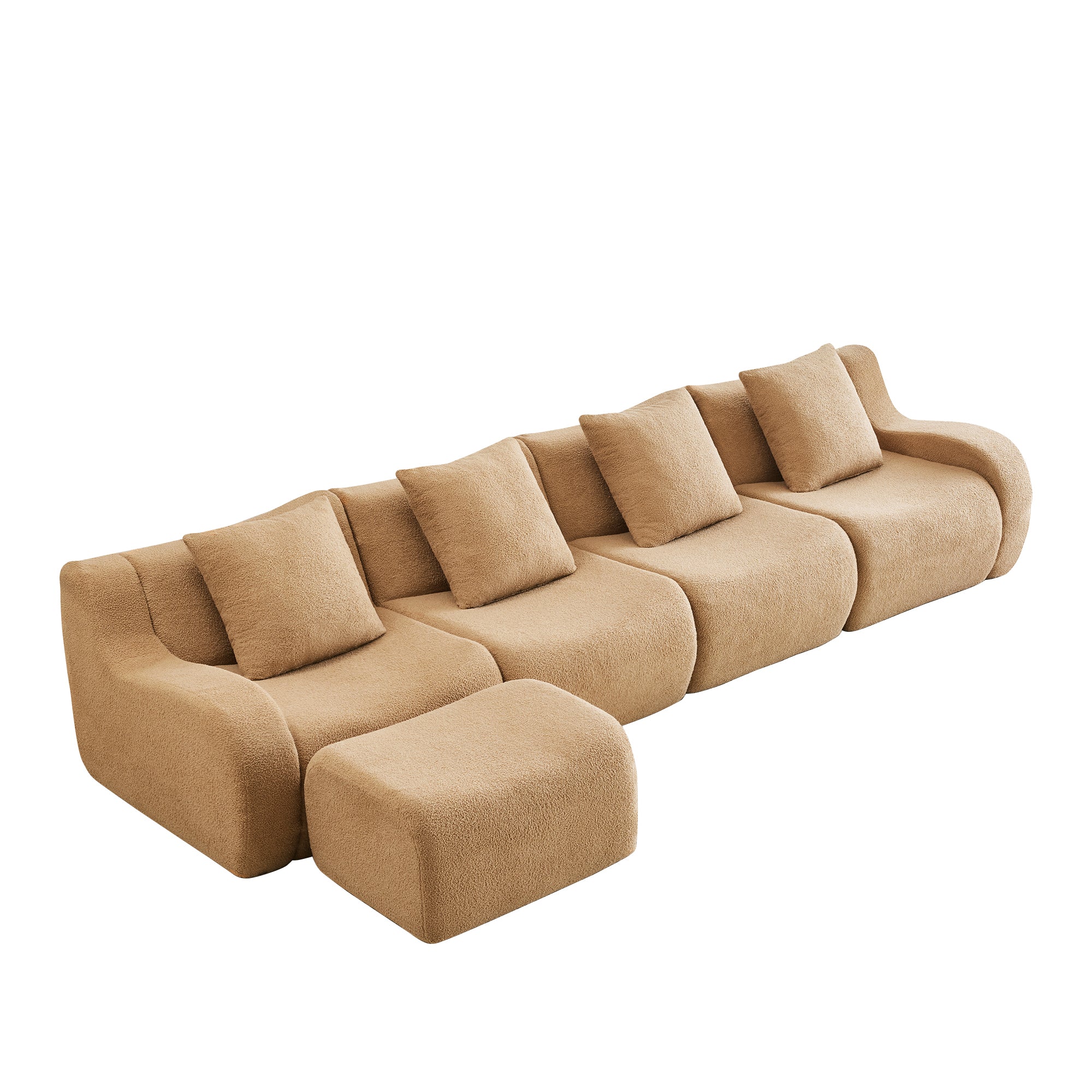 Chico 148" Modular Teddy Fabric L-Shaped Sectional Sofa with Curved Armrests and Ottoman