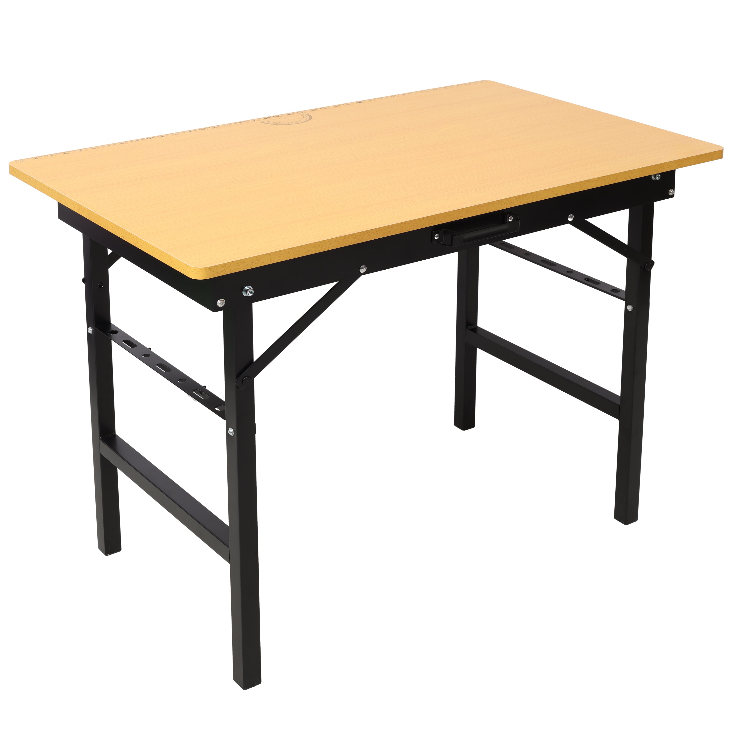 Portable Folding Work Table with Measuring Tape and Angle Finder, Black Steel, 39x23.6x29 inches