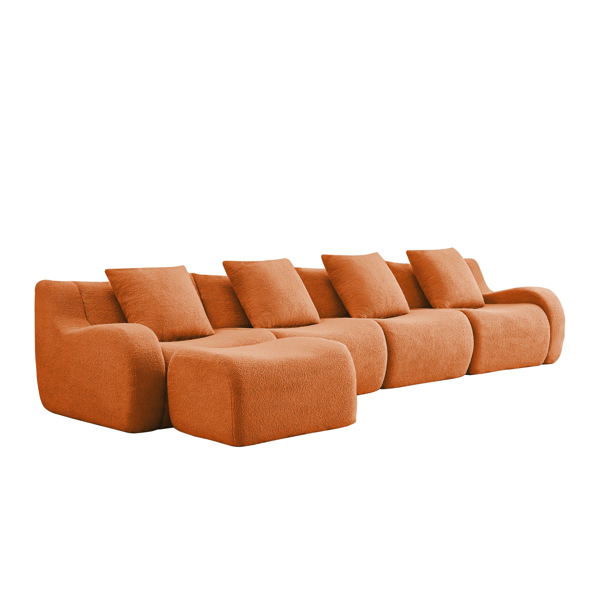 Chico 148" Modular Teddy Fabric L-Shaped Sectional Sofa with Curved Armrests and Ottoman