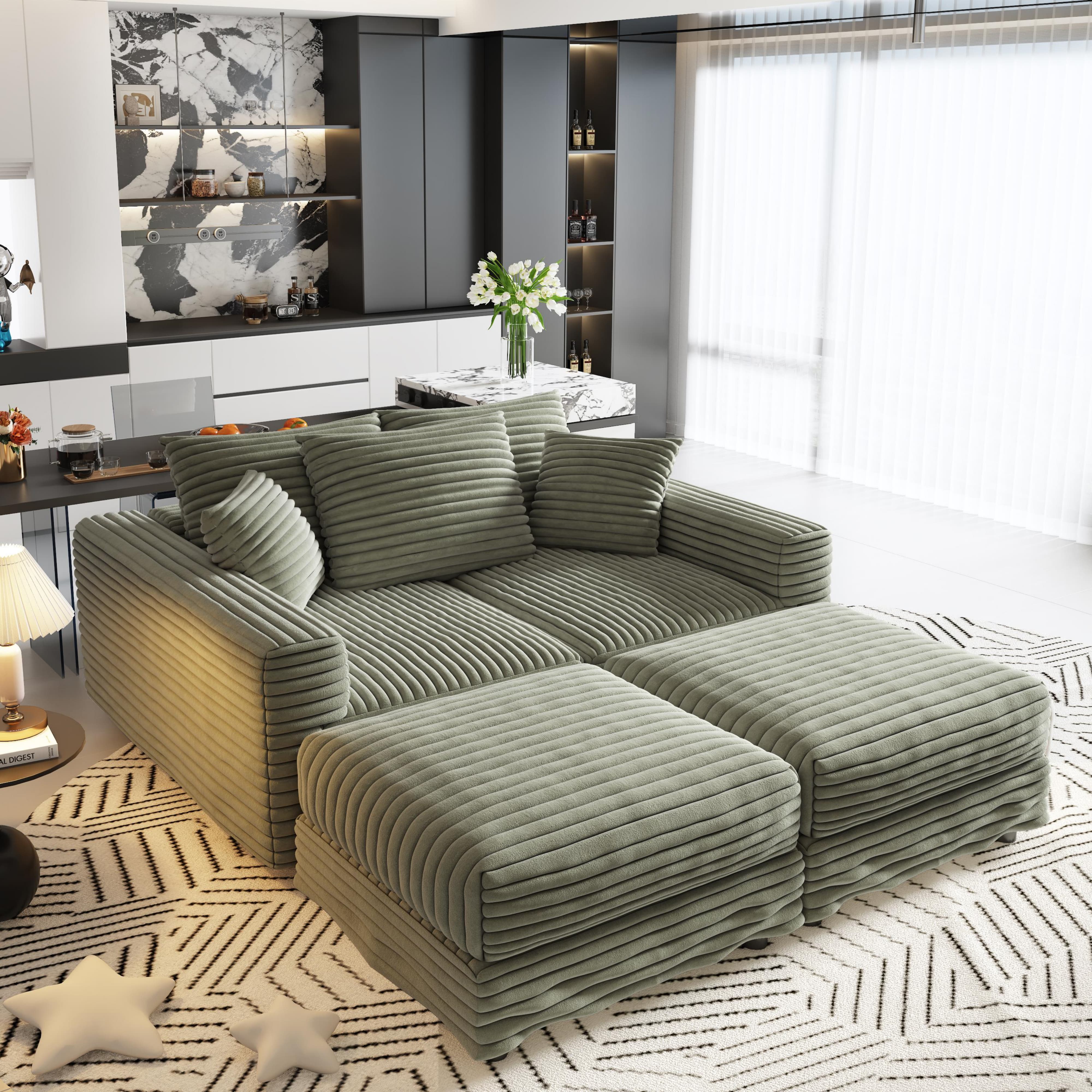 Norwalk 83" Modular Plush Corduroy U-Shaped Sectional Sofa with 2 Movable Ottomans