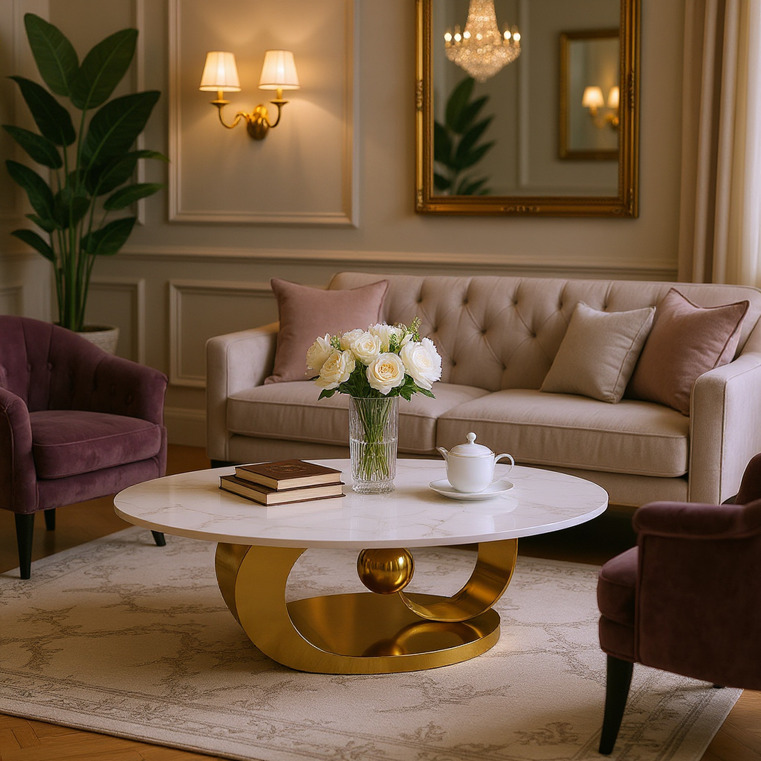 Verona Marble Sculptural Oval Coffee Table