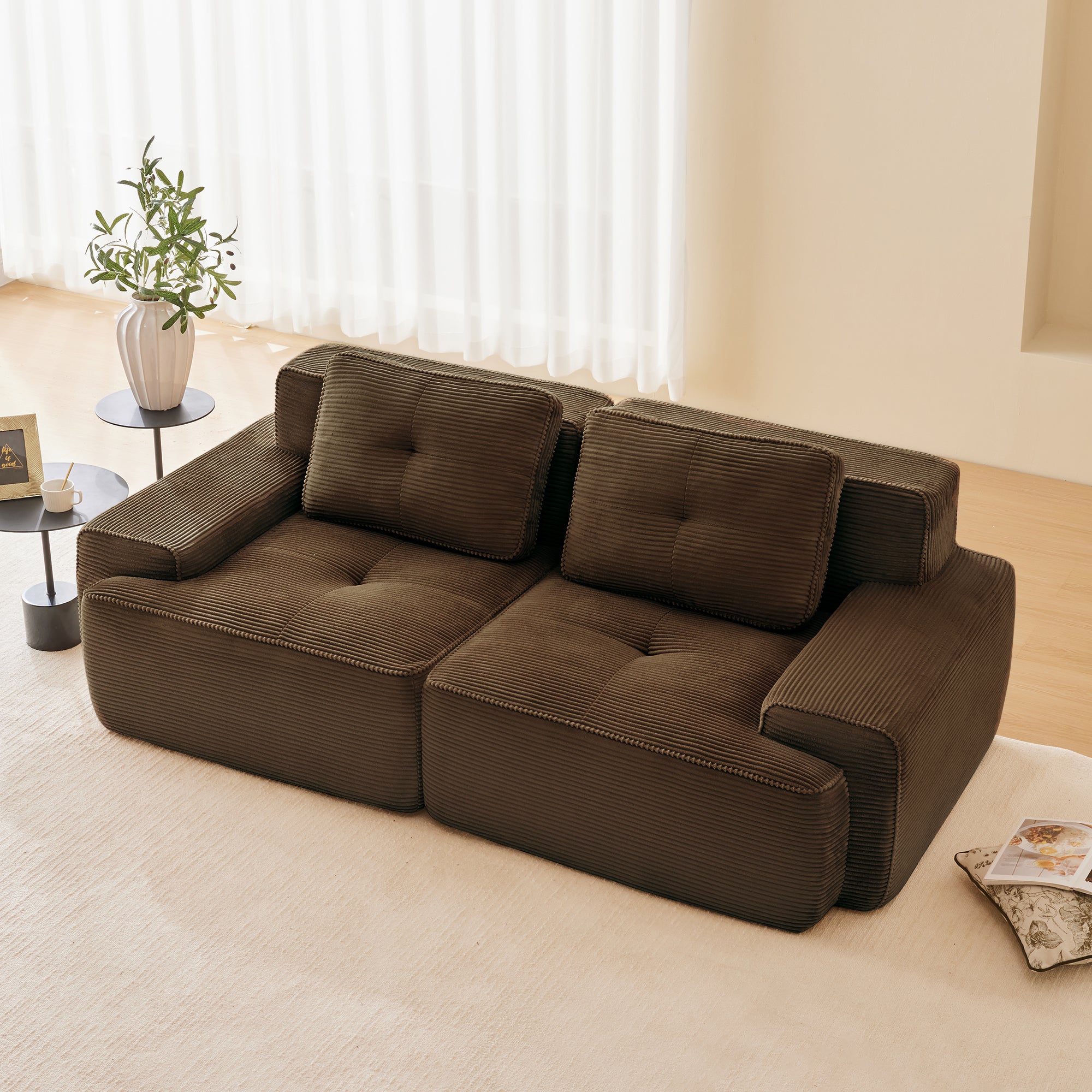 Racine 82" Modular Corduroy Loveseat Sofa with Deep Seat and Pillows