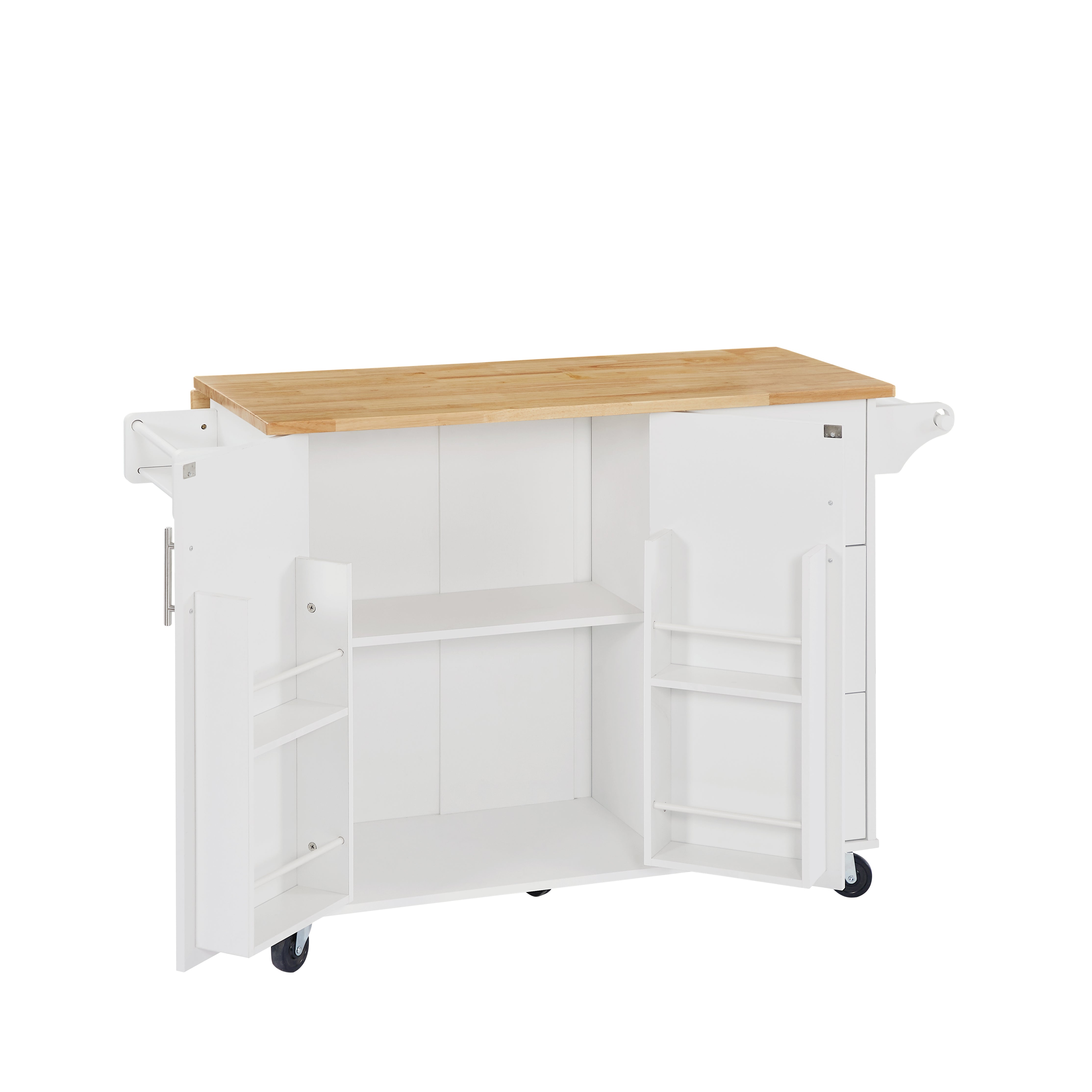 Sumatra 53" Rolling Kitchen Island with Solid Wood Countertop and Drop Leaf