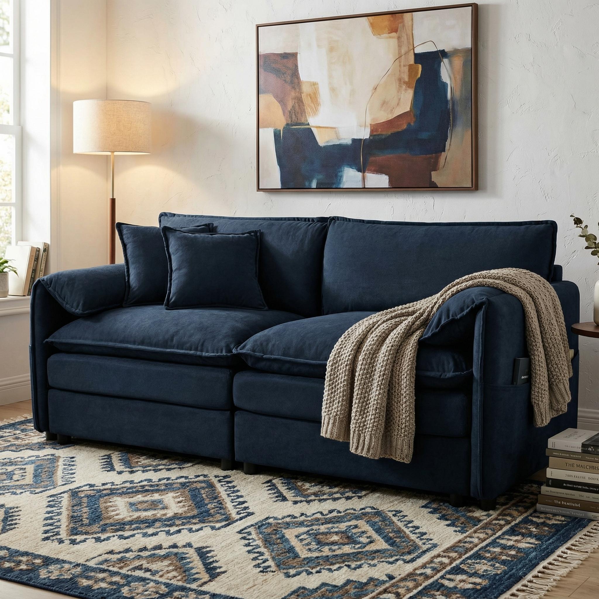 Chicago Luxe Chenille Modern Loveseat Sofa Oversized 2-Seater Blue