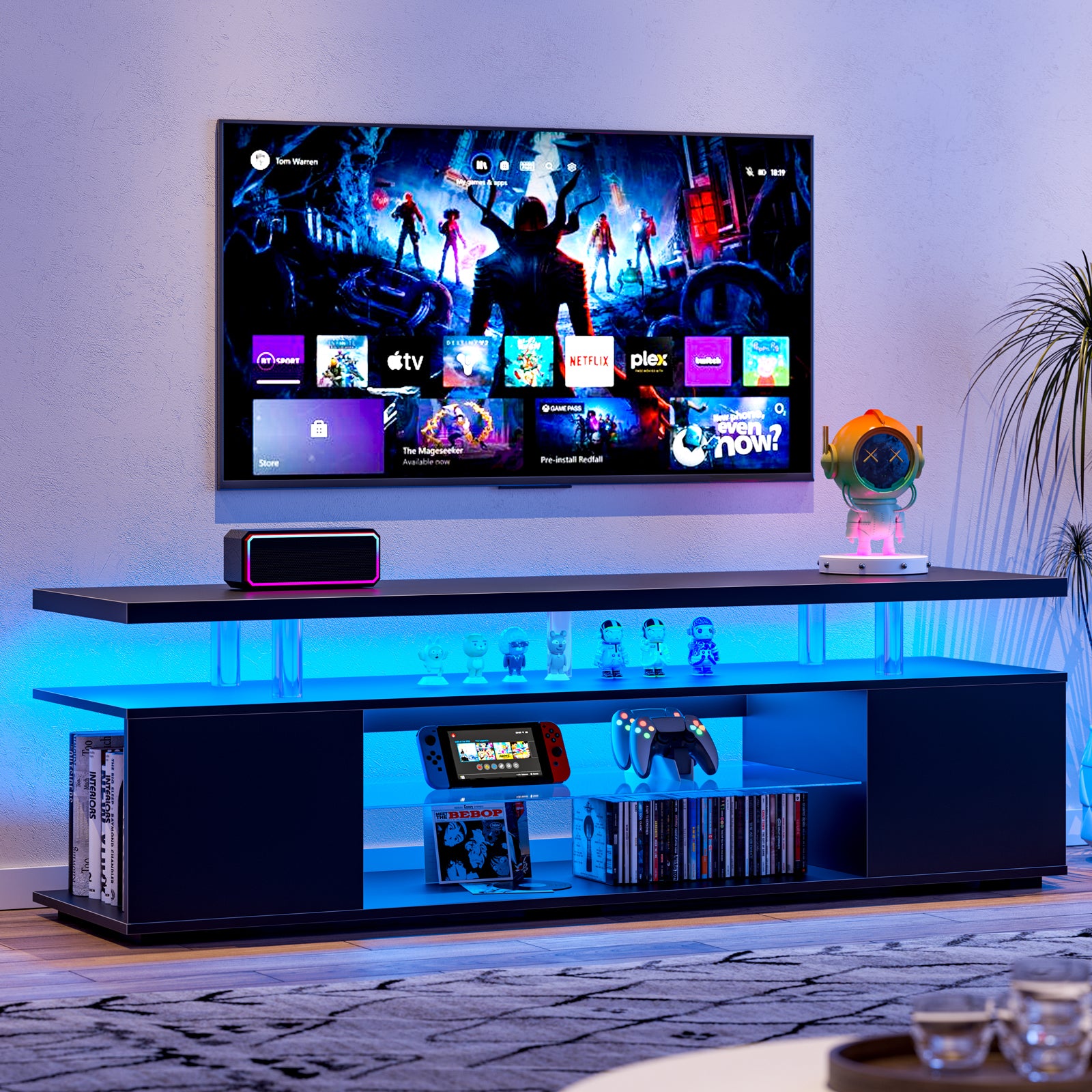 Lyra 70" Modern LED Entertainment TV Stand with Storage Cabinet Black