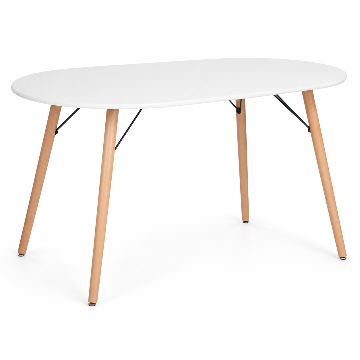 Homy Casa MICK 5PC Dining Set 47.2" Oval White Dining Table with 4 Pomona Beige Fabric Chairs Open Box