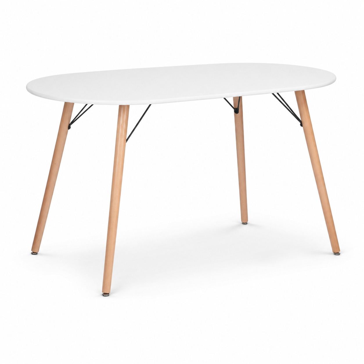 Mick 47.2" Oval Dining Table with Solid Beech Wood Legs and Steel Cross Brace