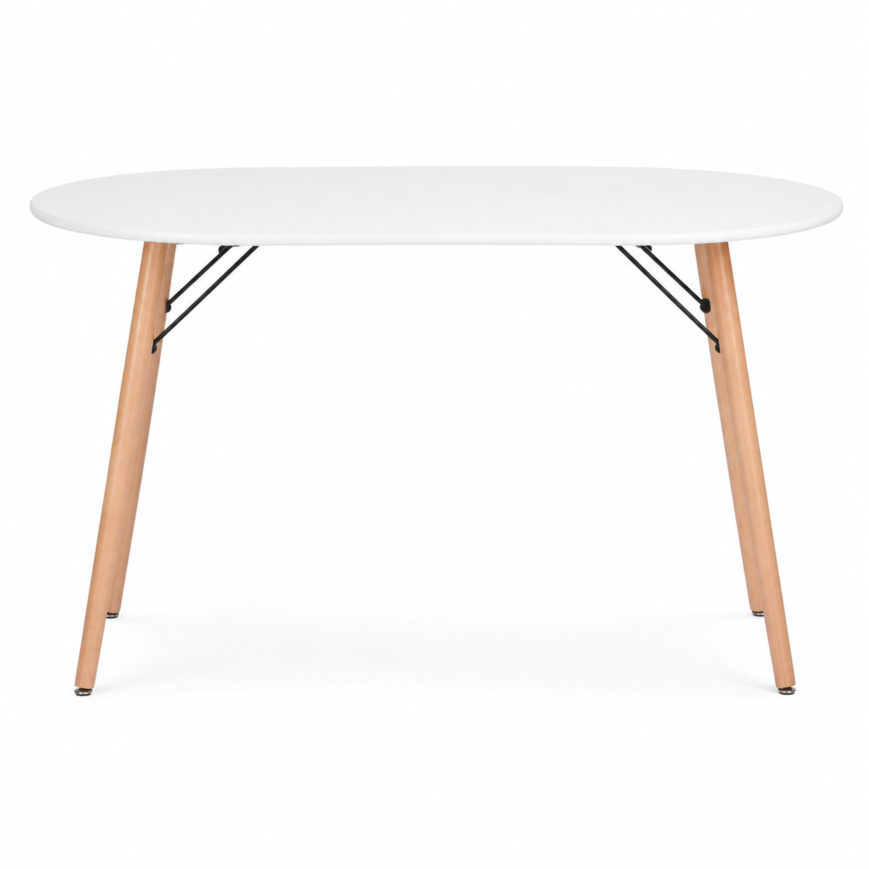 Mick 47.2" Oval Dining Table with Solid Beech Wood Legs and Steel Cross Brace