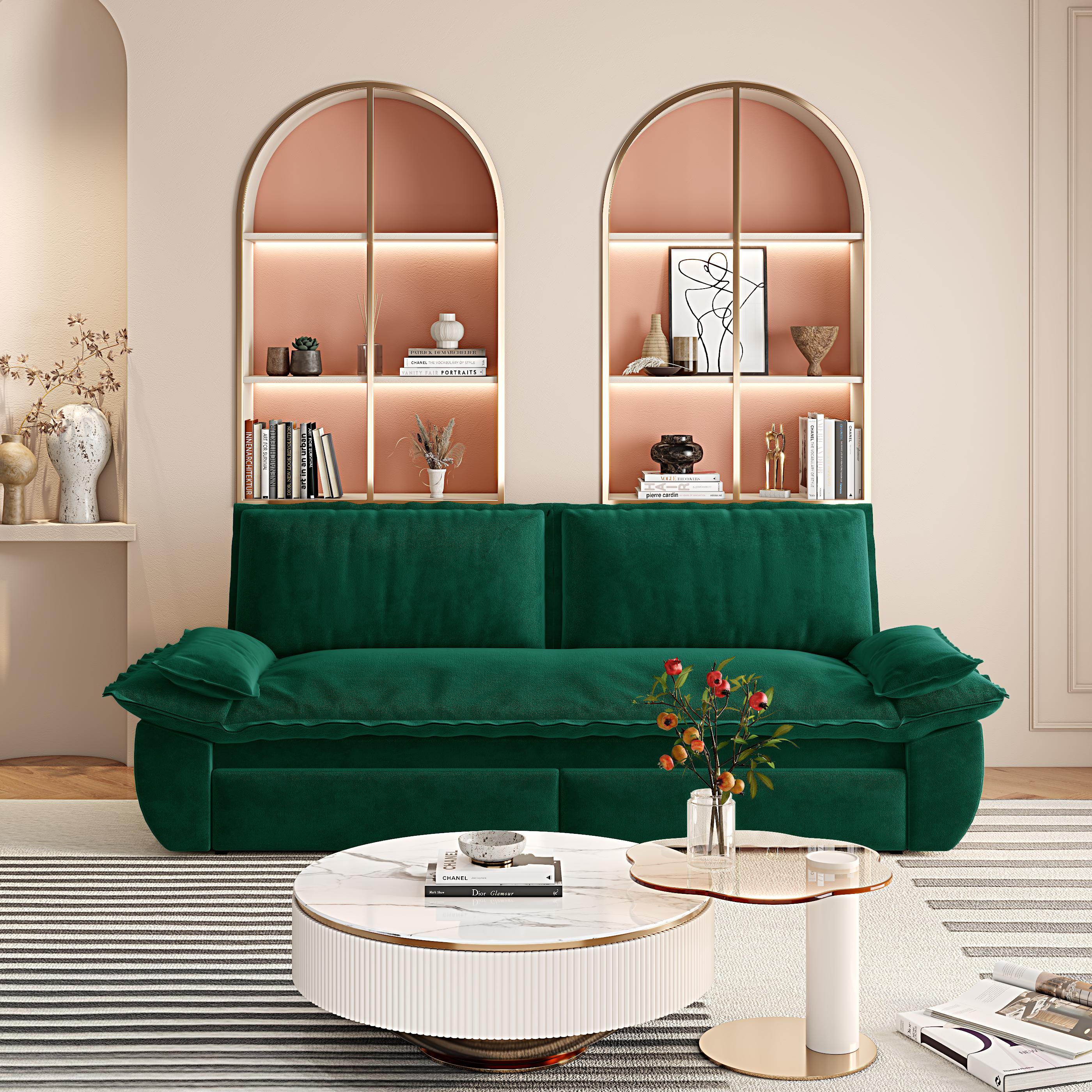 Alameda 73" Modern Velvet Queen Pull-Out Sleeper Sofa Bed with Wide Armrests