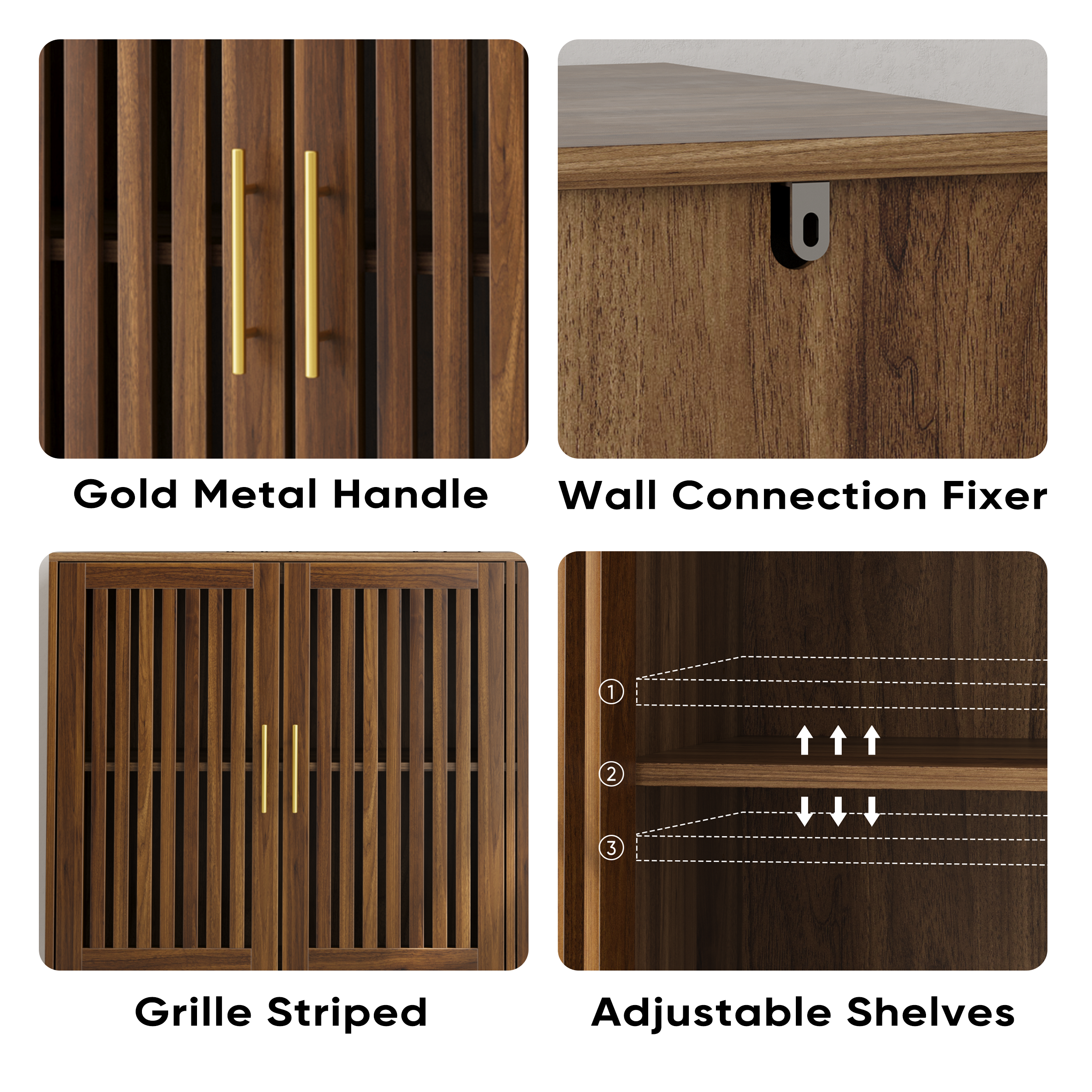 Seoul 63" Walnut Wooden 4-Door Sideboard Buffet Cabinet