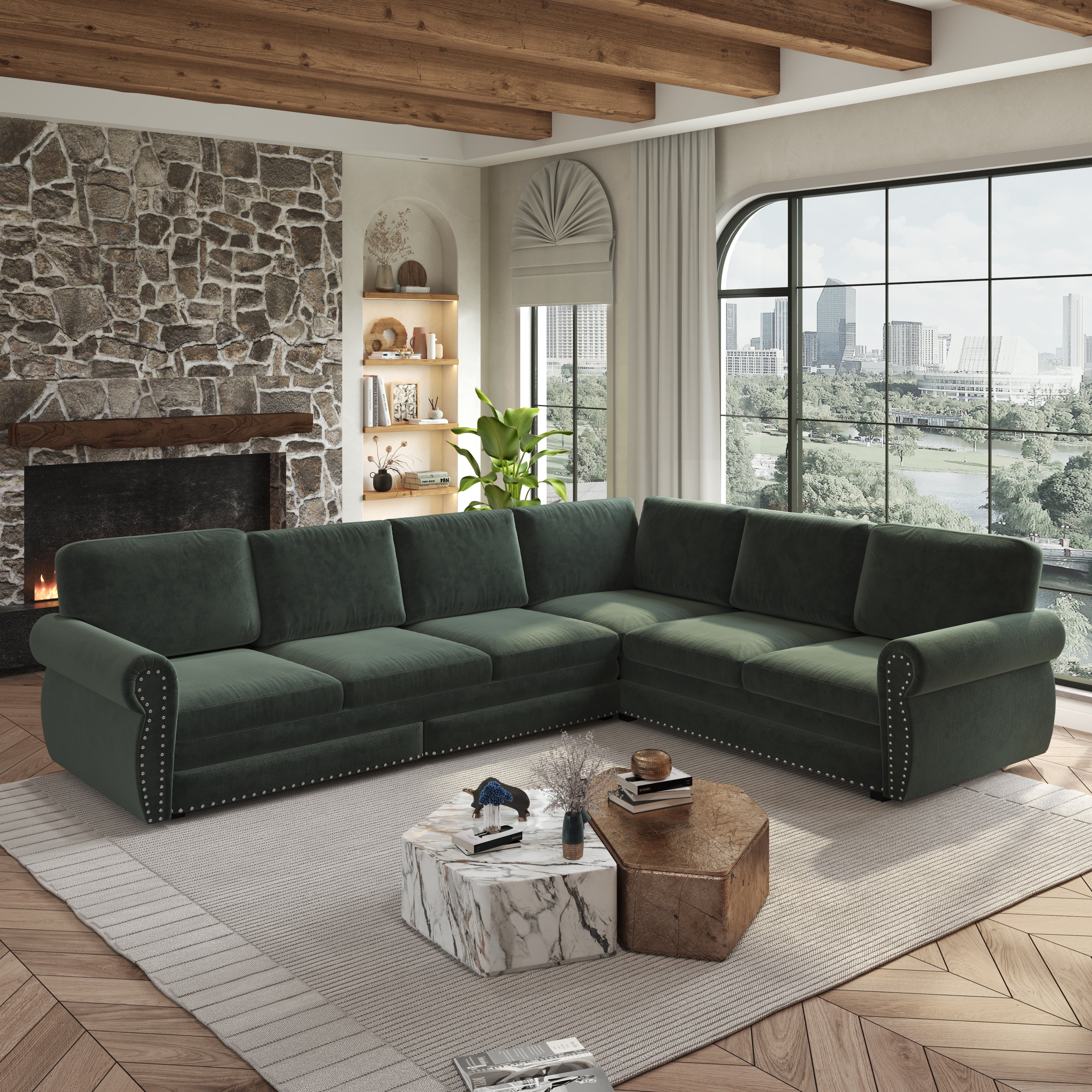 Buffalo 118" Chenille L-Shaped Sectional Sleeper Sofa