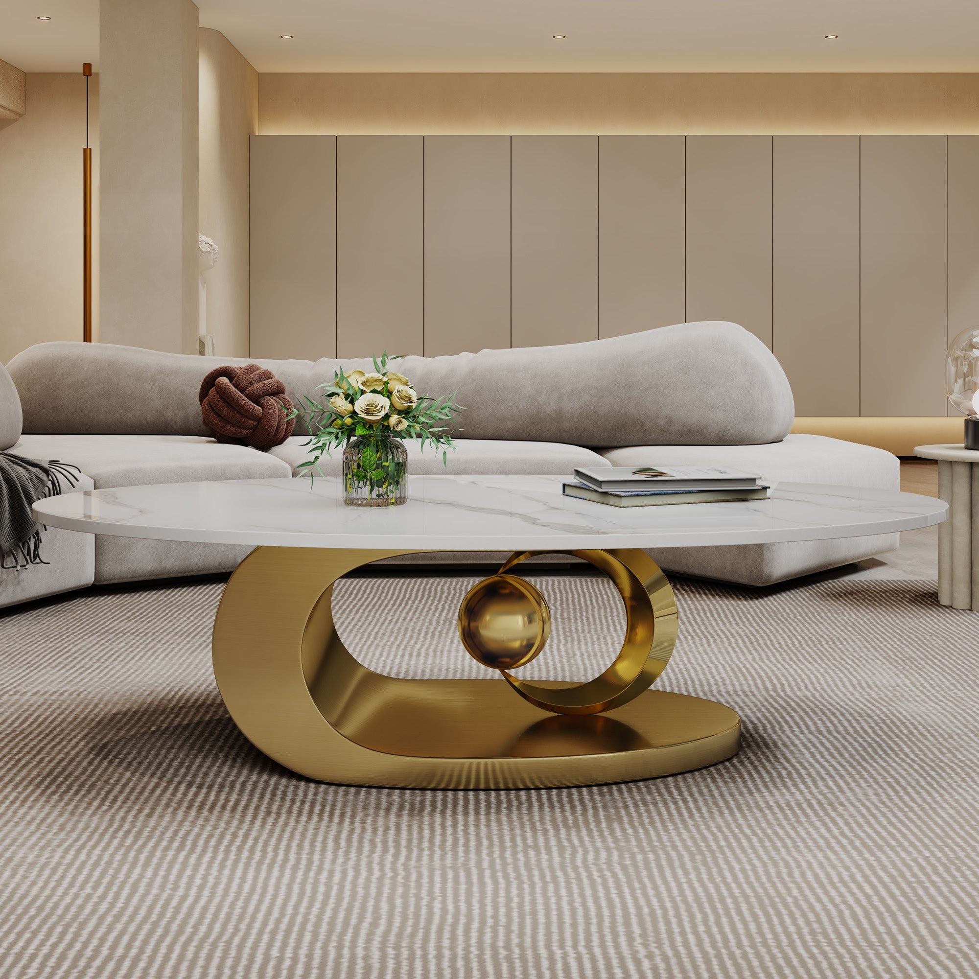Verona Marble Sculptural Oval Coffee Table