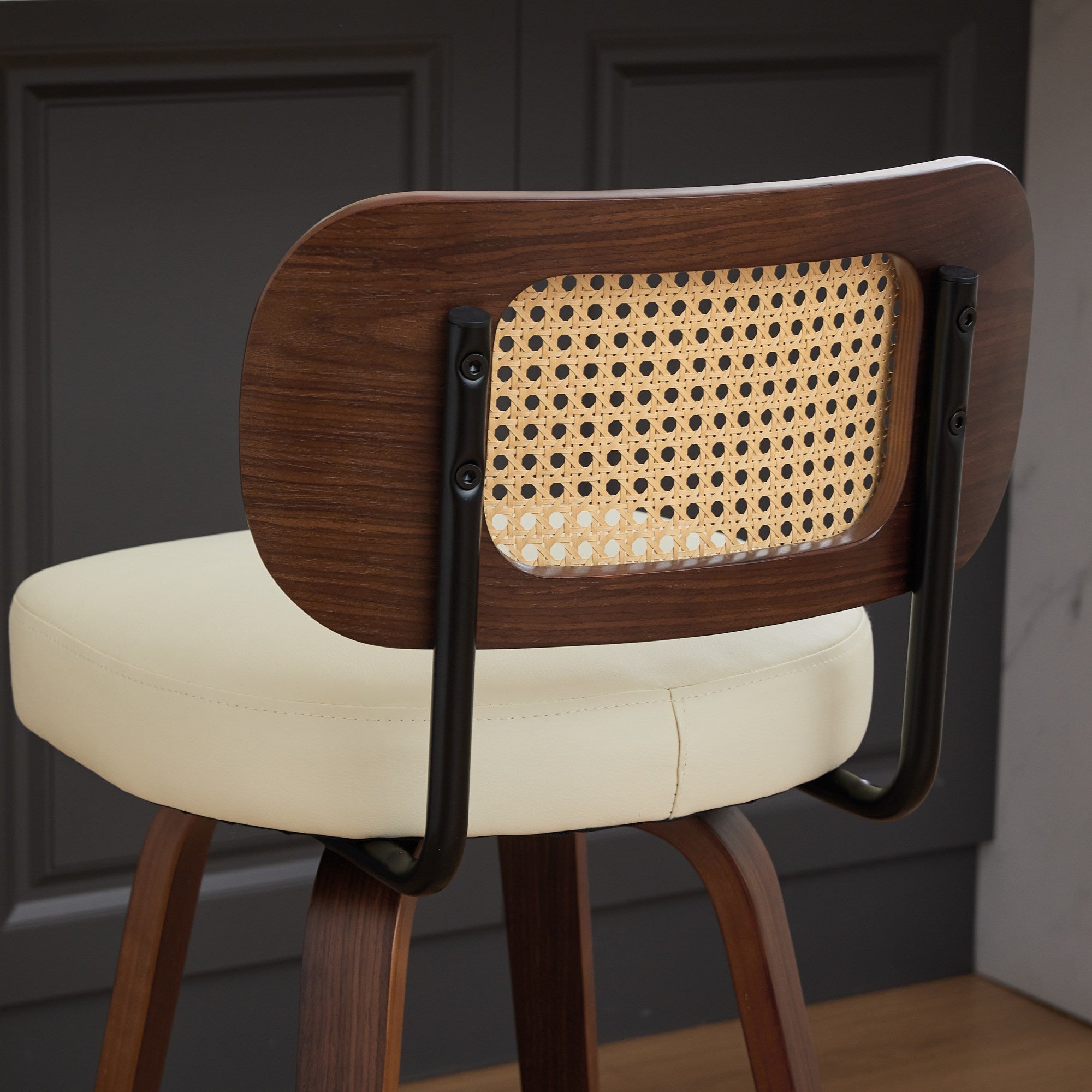 Homy Casa Medoc 26" Rattan Back Swivel Counter Height Upholstered Bar Stool Set of 2