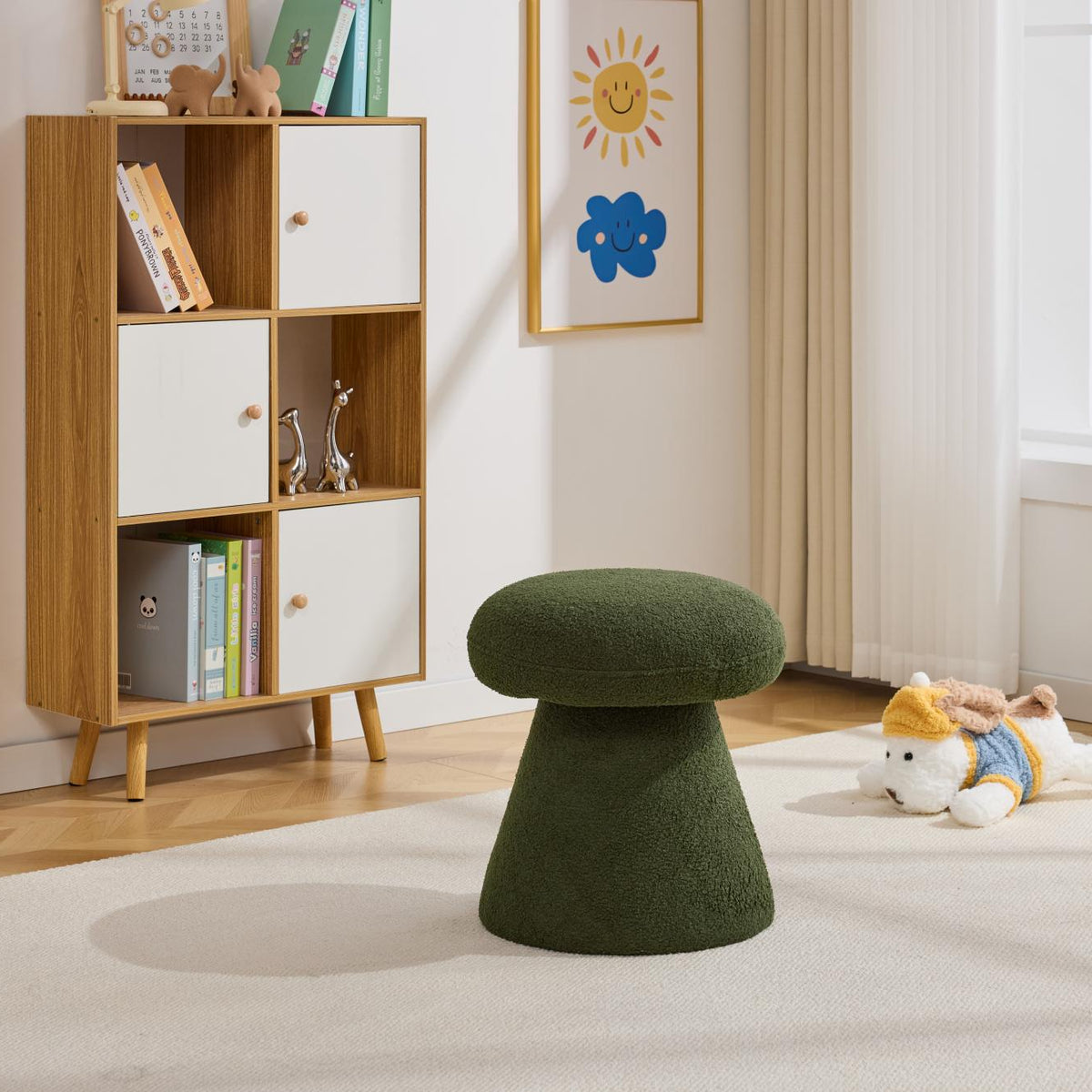 Moraine 16" Teddy Fabric Mushroom Ottoman Stool