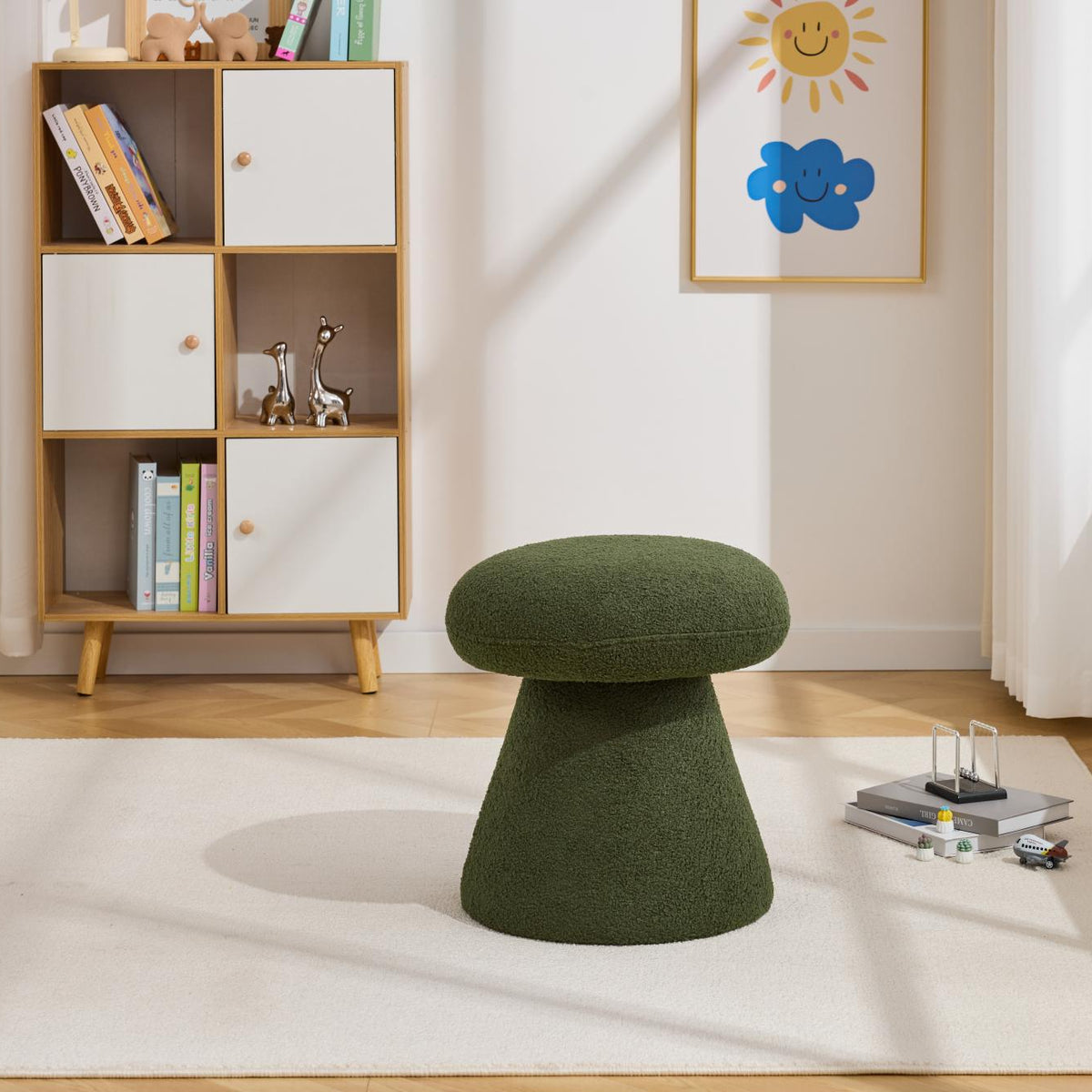 Moraine 16" Teddy Fabric Mushroom Ottoman Stool