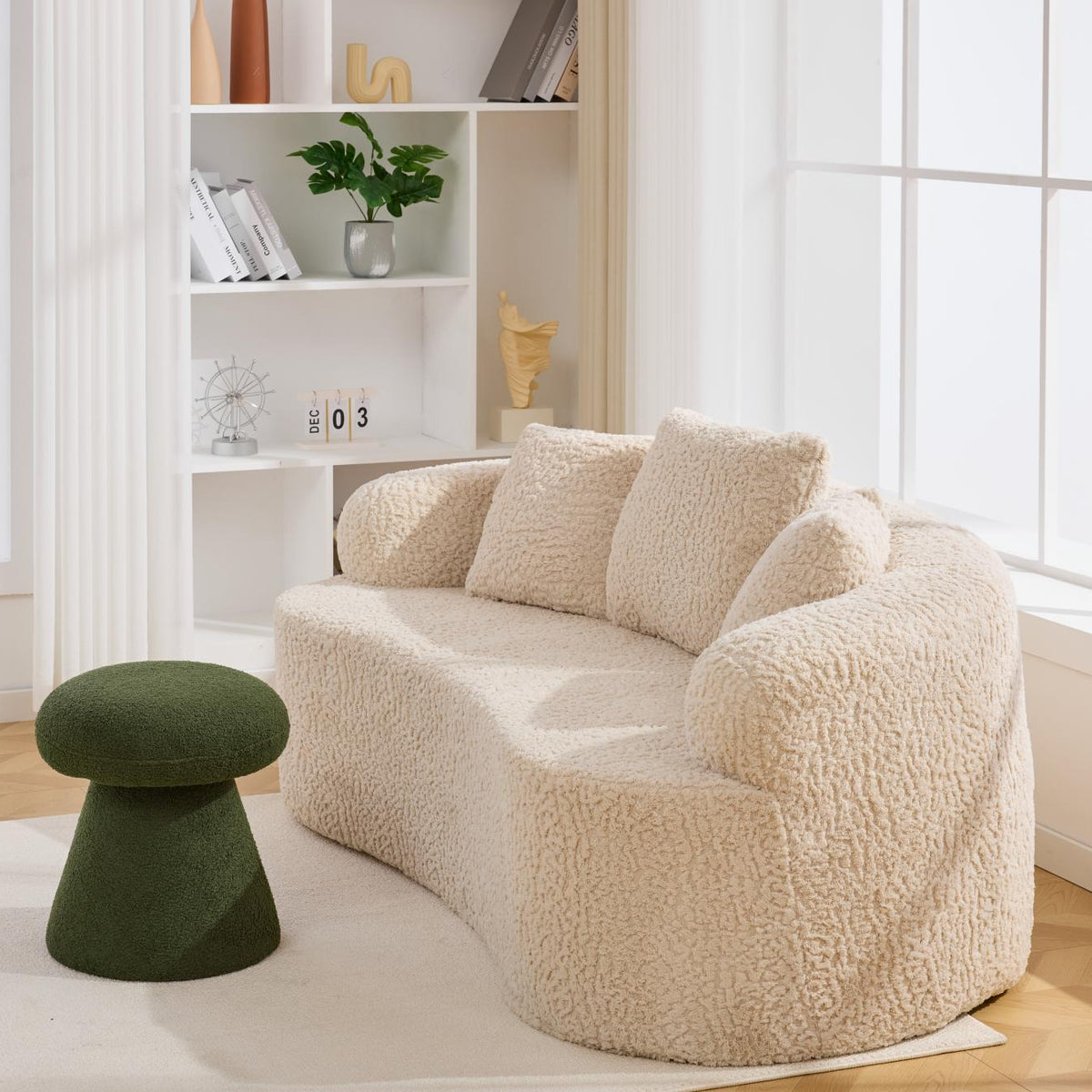 Moraine 16" Teddy Fabric Mushroom Ottoman Stool