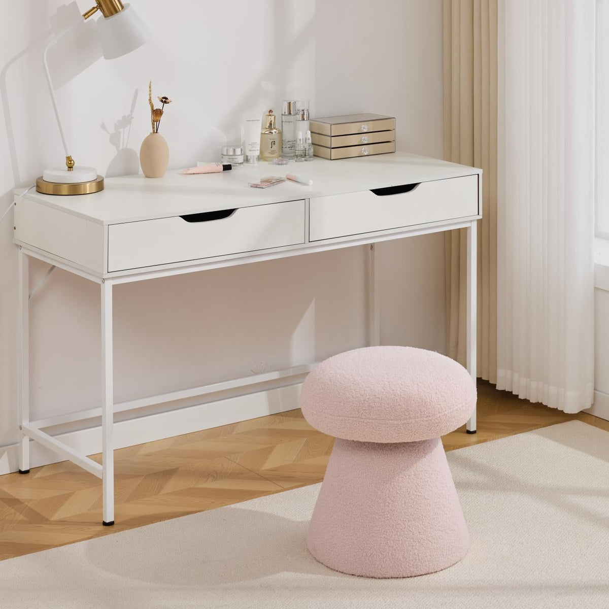 Moraine 16" Teddy Fabric Mushroom Ottoman Stool