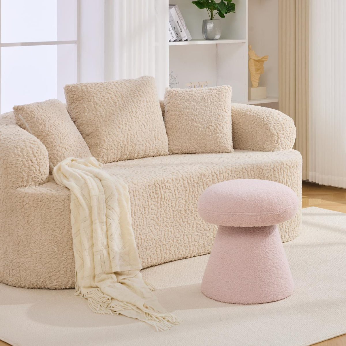 Moraine 16" Teddy Fabric Mushroom Ottoman Stool