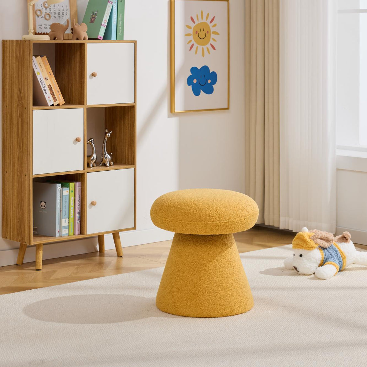 Moraine 16" Teddy Fabric Mushroom Ottoman Stool