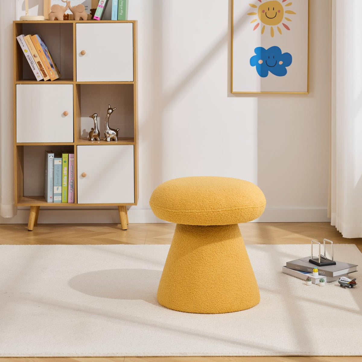 Moraine 16" Teddy Fabric Mushroom Ottoman Stool
