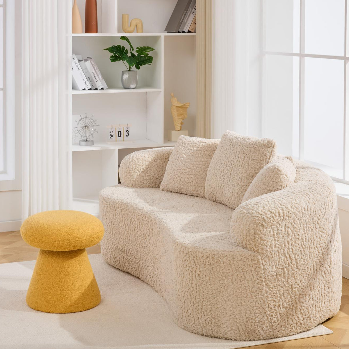 Moraine 16" Teddy Fabric Mushroom Ottoman Stool