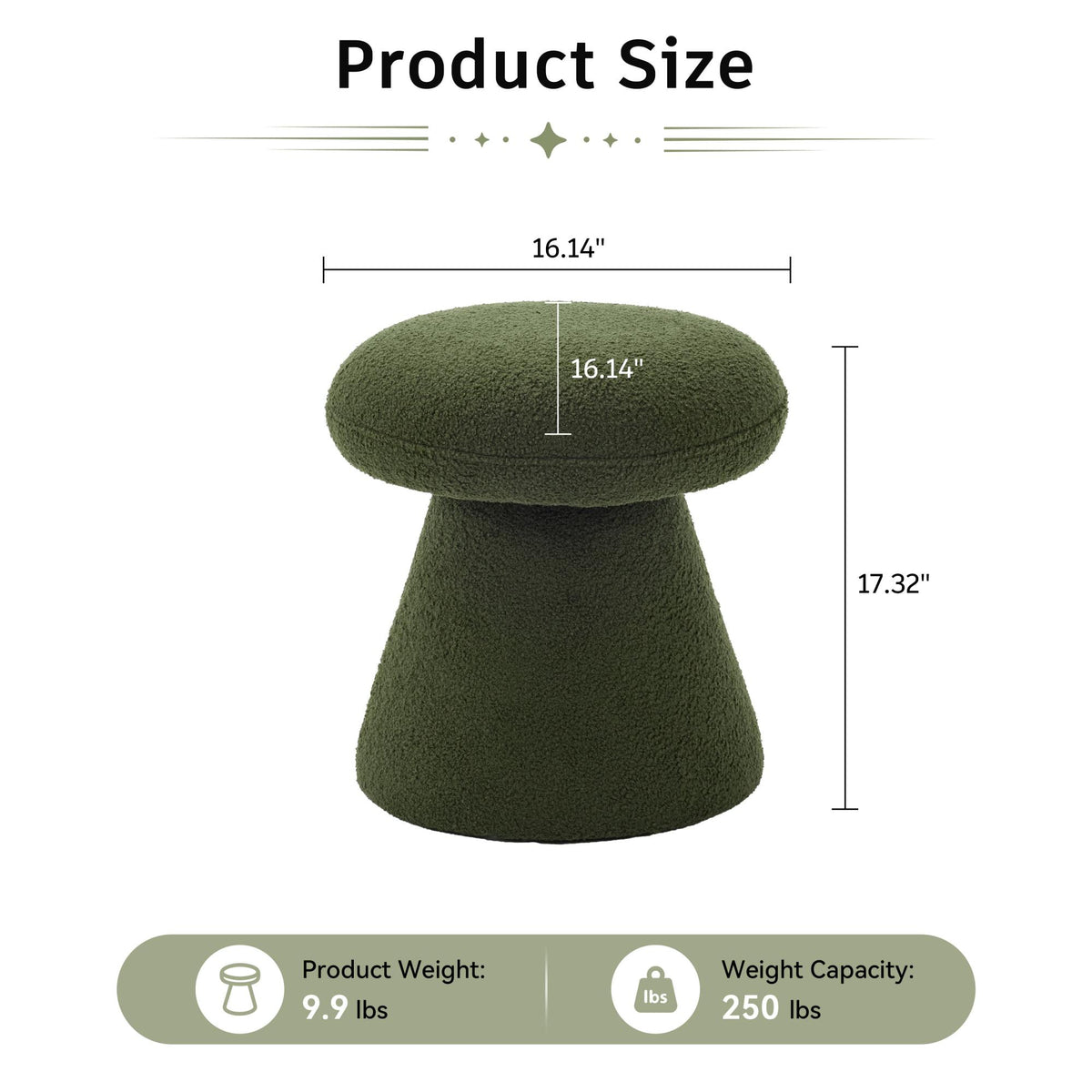 Moraine 16" Teddy Fabric Mushroom Ottoman Stool