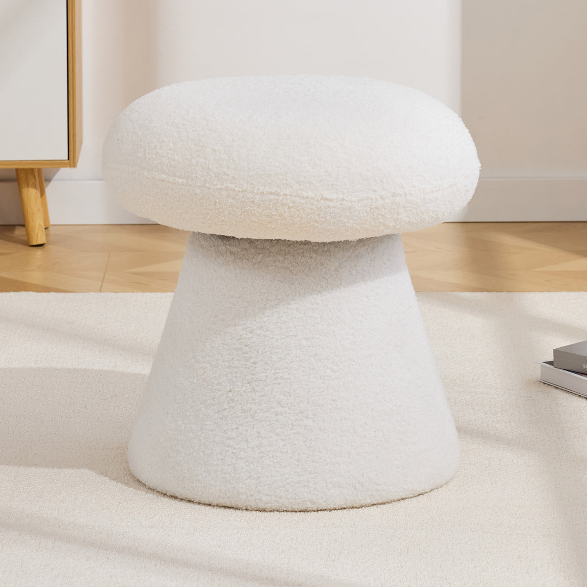 Moraine 16" Teddy Fabric Mushroom Ottoman Stool