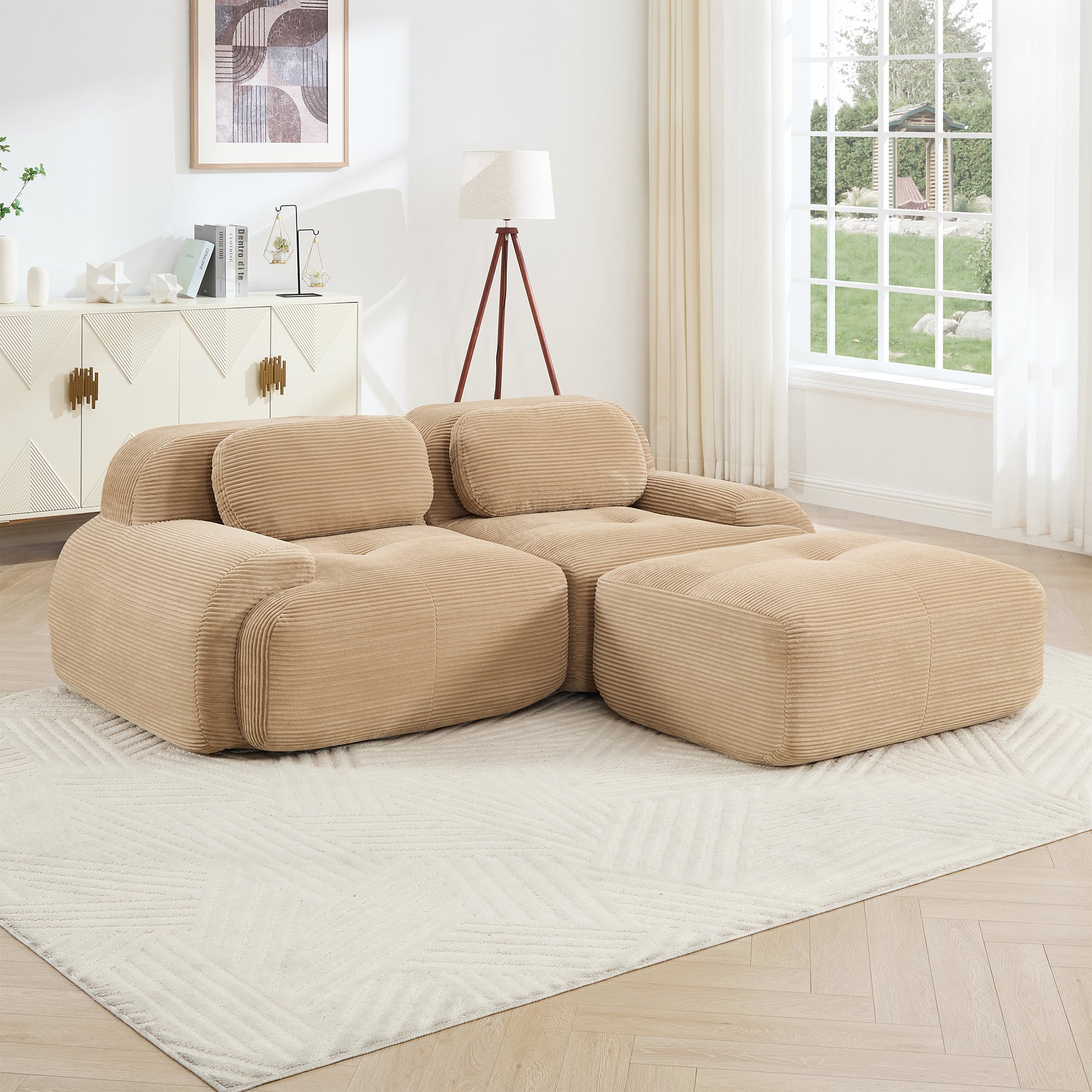 Anchorage 80" L-Shaped Modular Corduroy Cloud Sofa with Ottoman