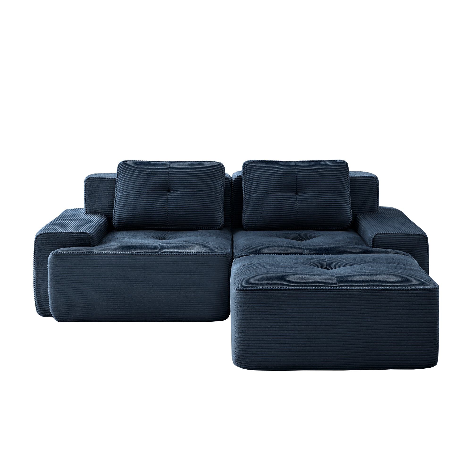 Racine 82" Modular Corduroy Fabric Loveseat Sofa with Pillows and Movable Ottoman