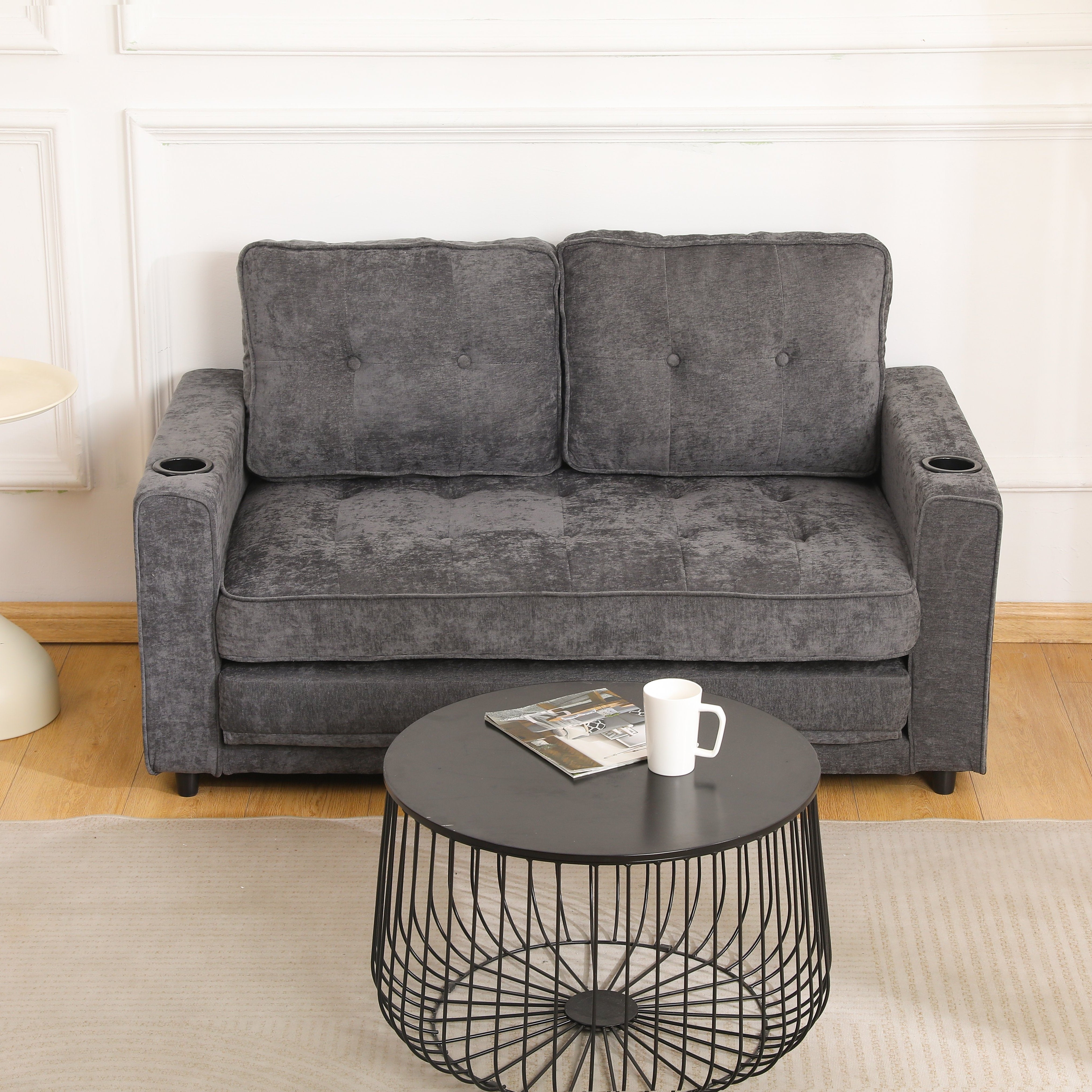 Tribeca 55" Velvet 3 Fold Sofa Bed with Side Pockets